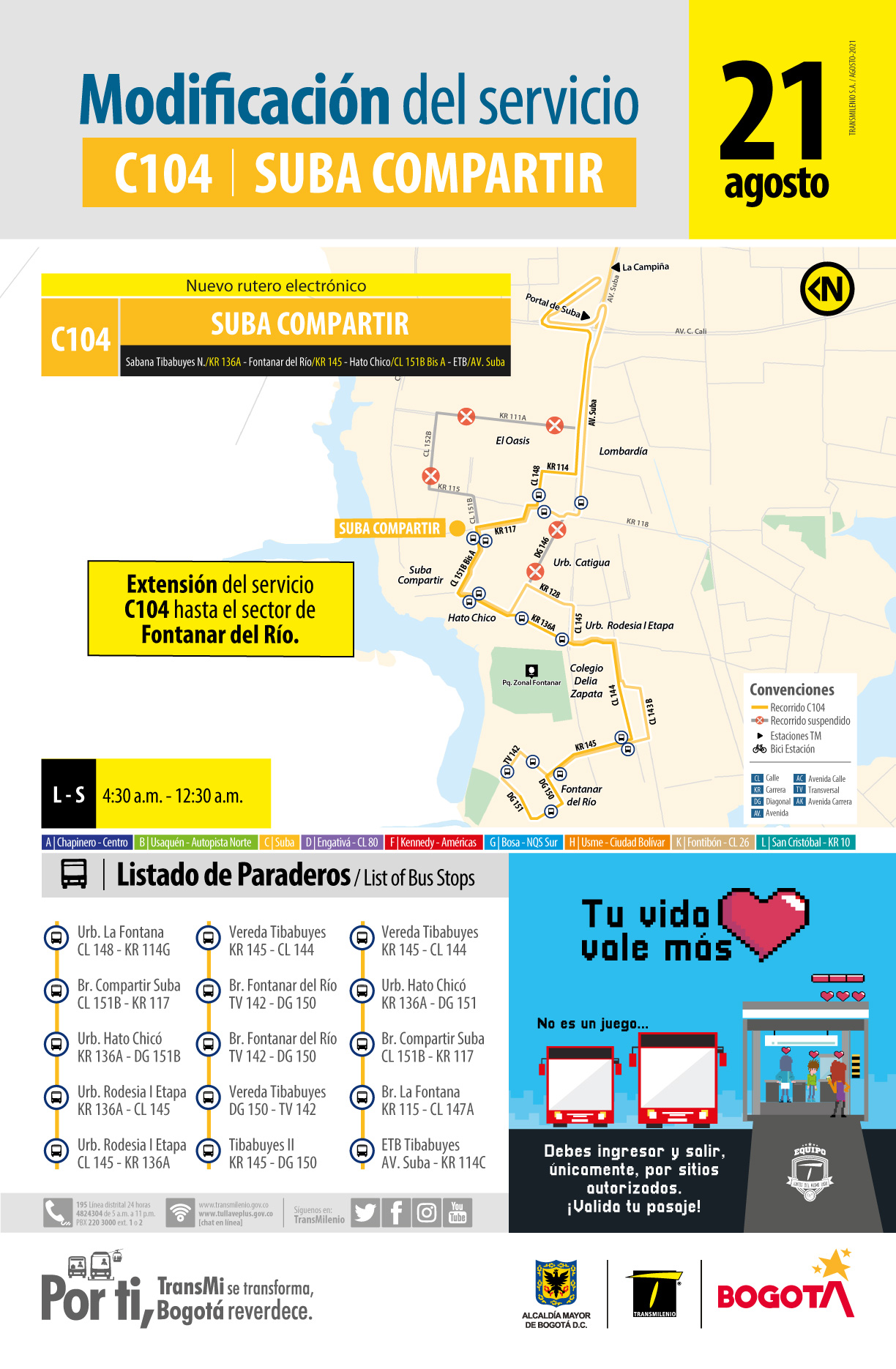 Servicio zonal C104 modifica su operación
