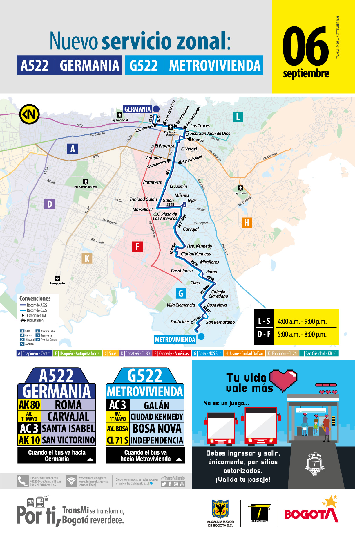 Nuevo servicio zonal A522 Germania - G522 Metrovivienda