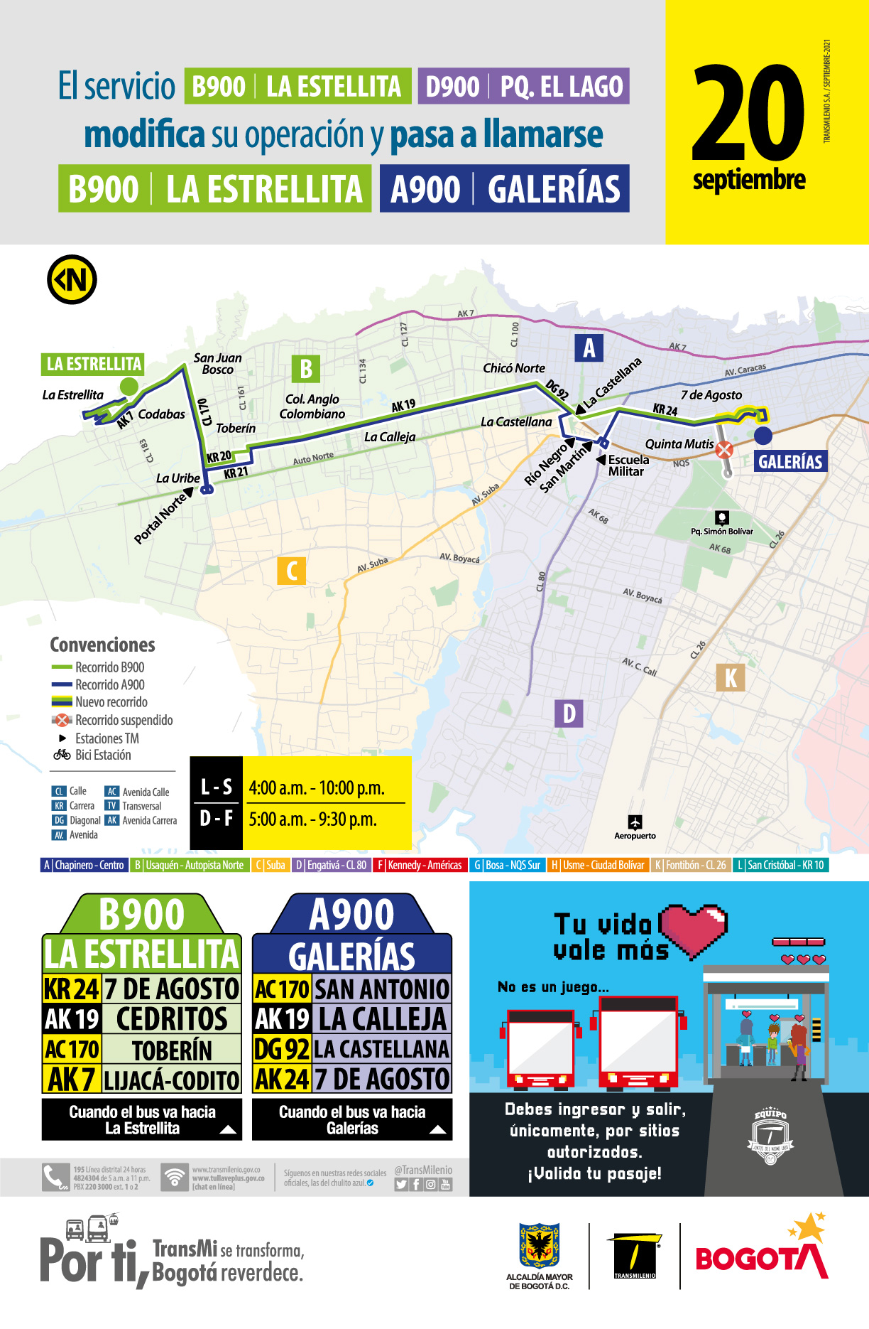 Servicio zonal B900 La Estrellita - D900 Parque el Lago modifica su operación y nombre