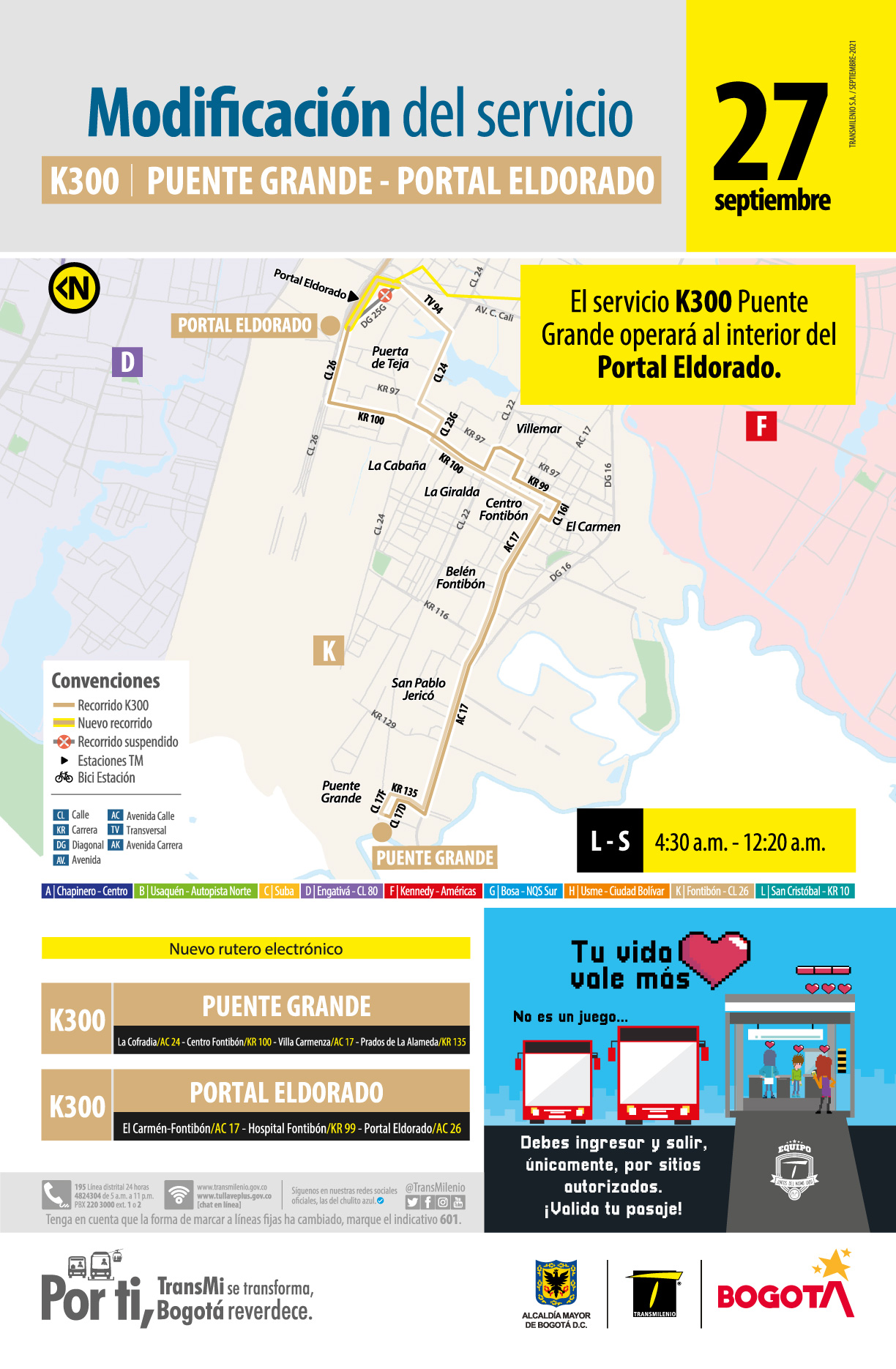 Servicio K300 Puente Grande Portal Dorado tendrá una modificación