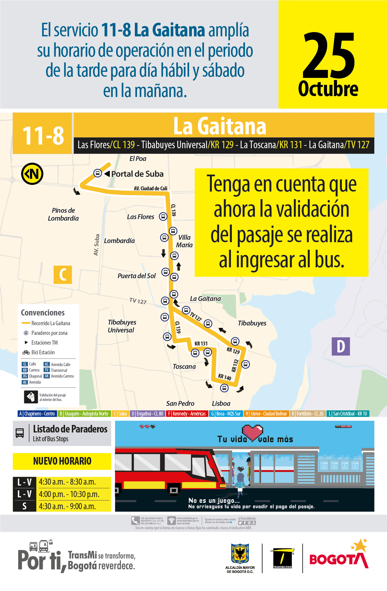 Servicio Alimentador 11-8 La Gaitana amplía su horario