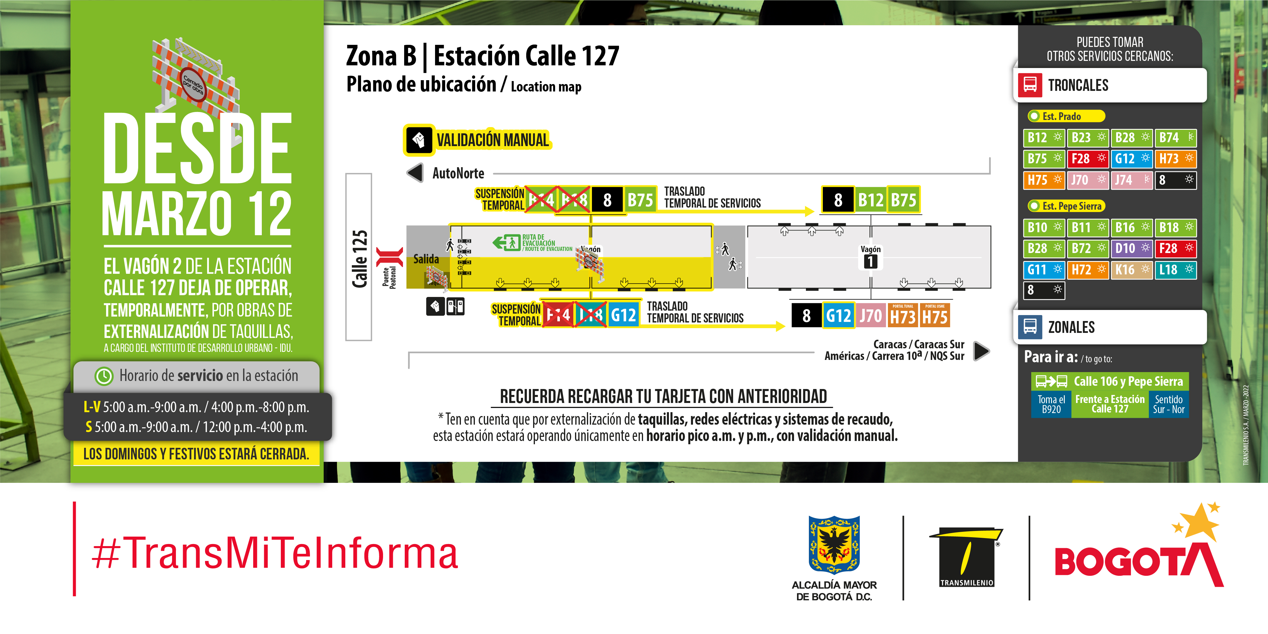 Vagón 2 de la Estación Calle 127 deja de operar temporalmente