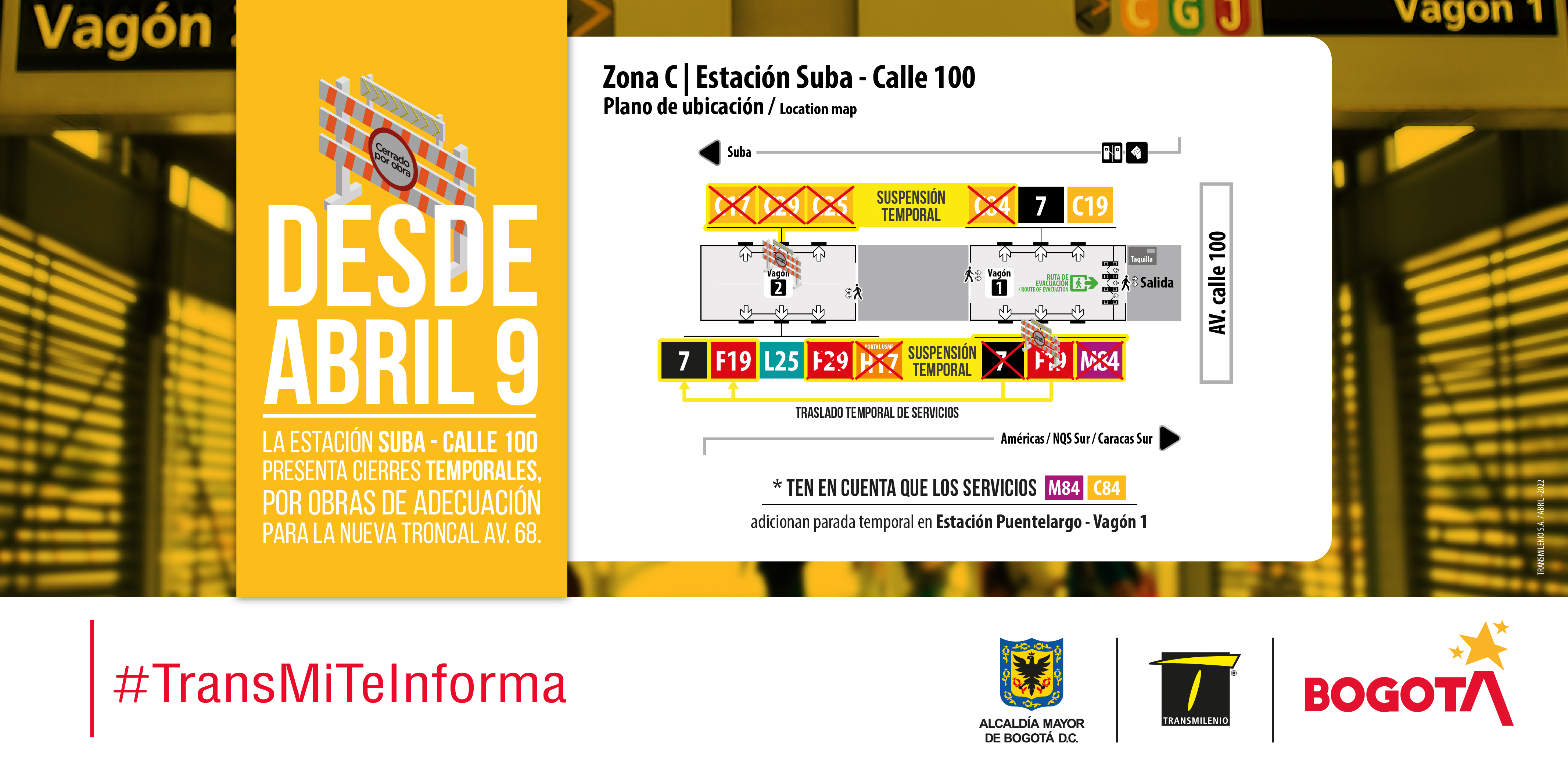 Estación de Suba - Calle 100 presenta cierres temporales