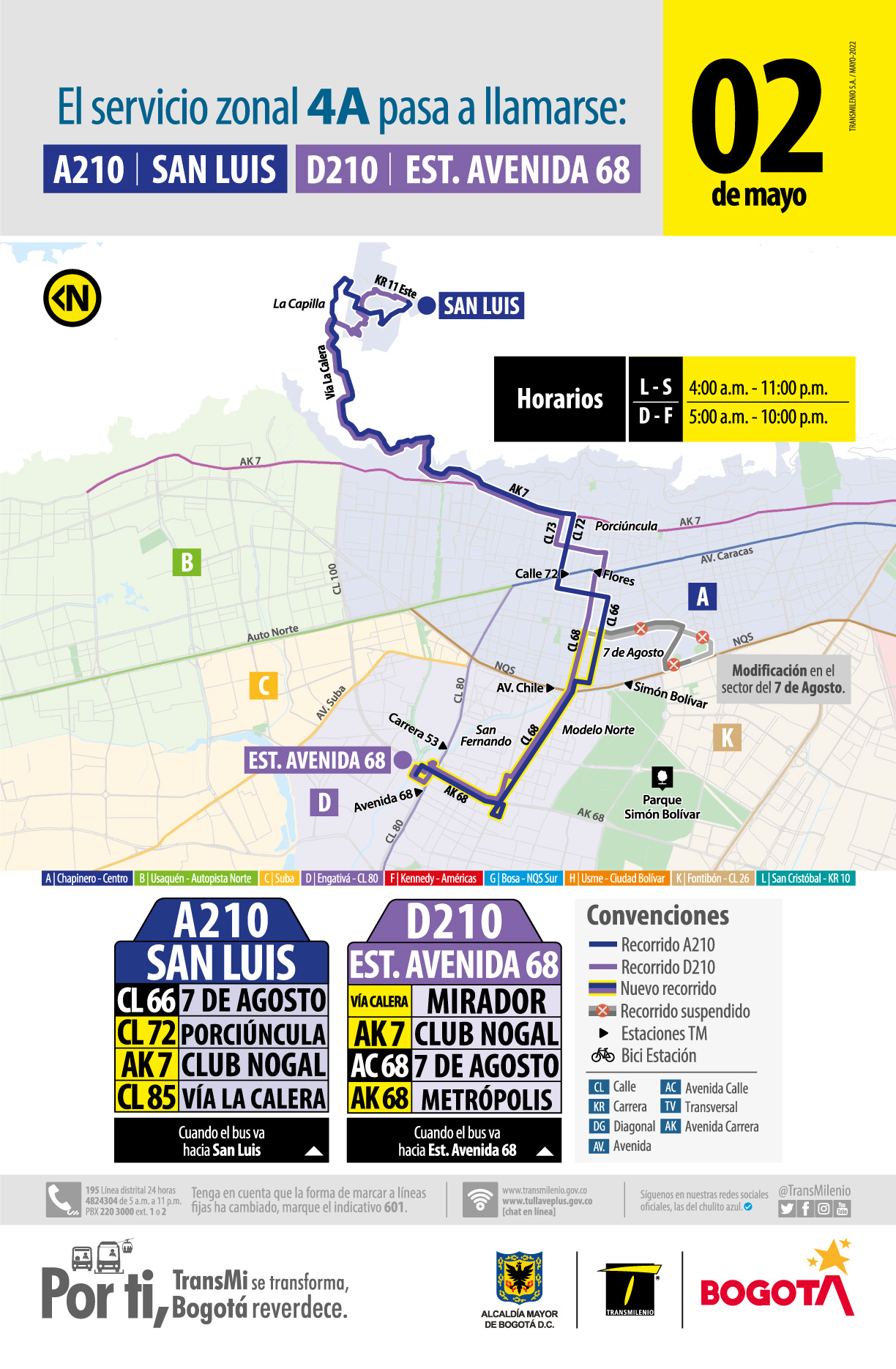 Recorrido de la ruta A210 San Luis - D210 Estación Avenida 68