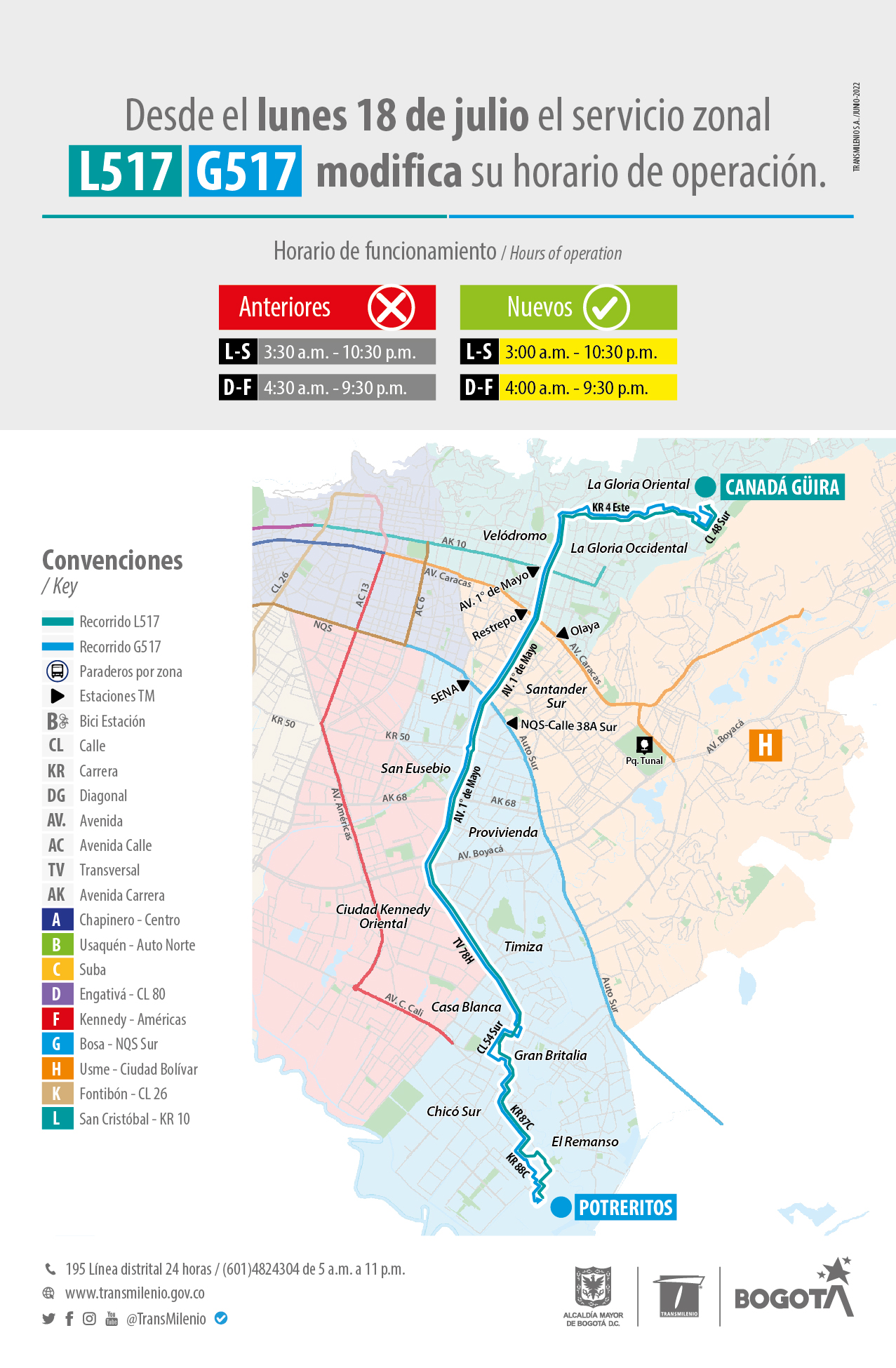 Recorrido de la ruta L517-G517
