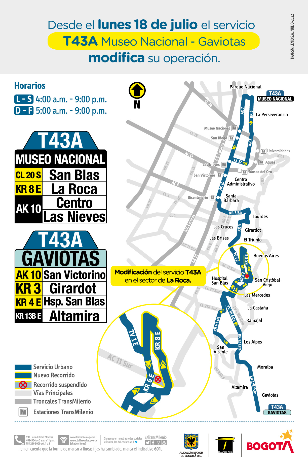 Ajuste operacional en la carrera 6E de la ruta T43A