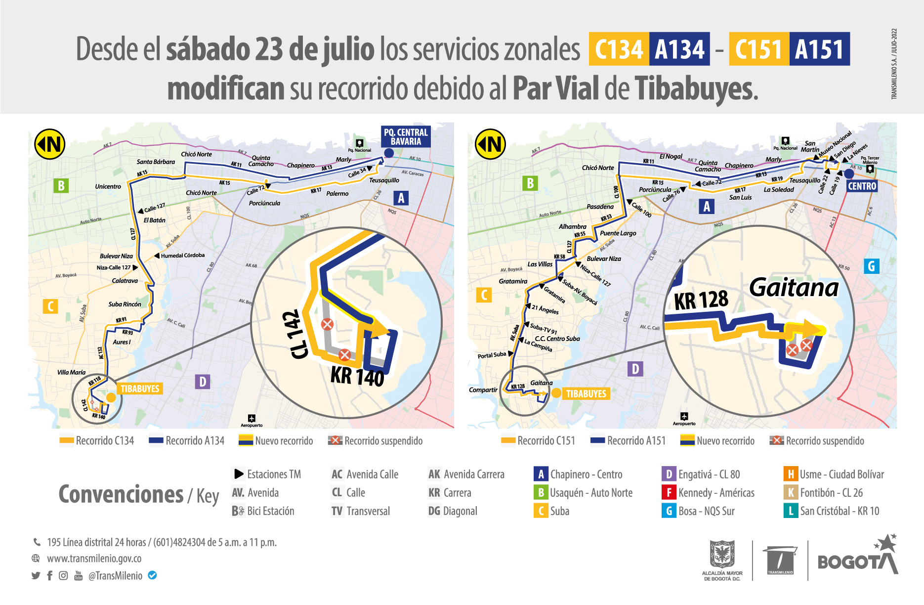 Modificaciones operacionales de la ruta C134.A134.C151-151