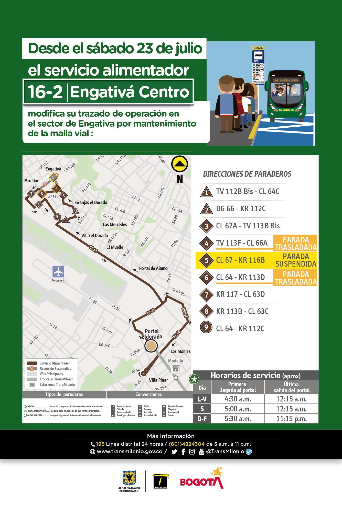 Nueva parada de la ruta 16-2 Engativá Centro