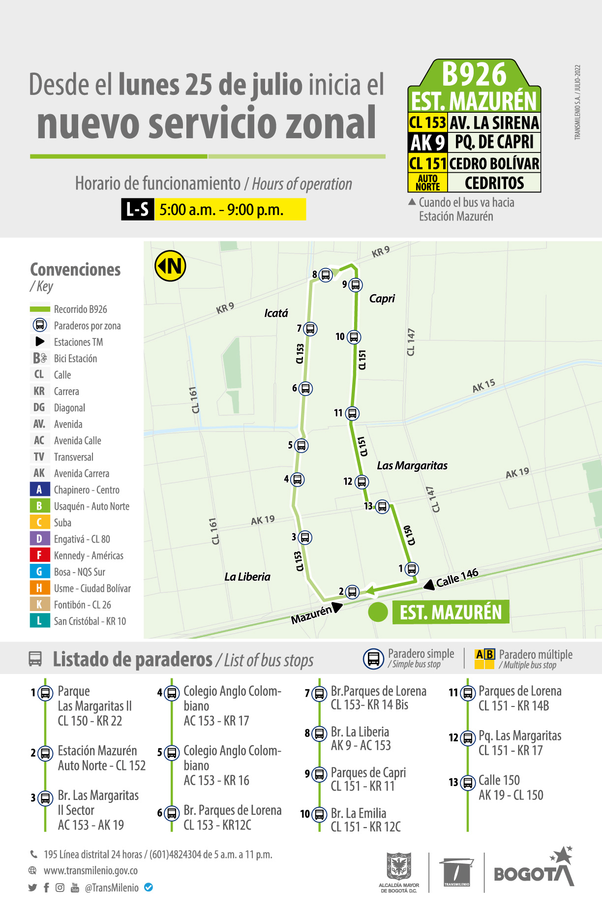Recorrido de la ruta zonal B926