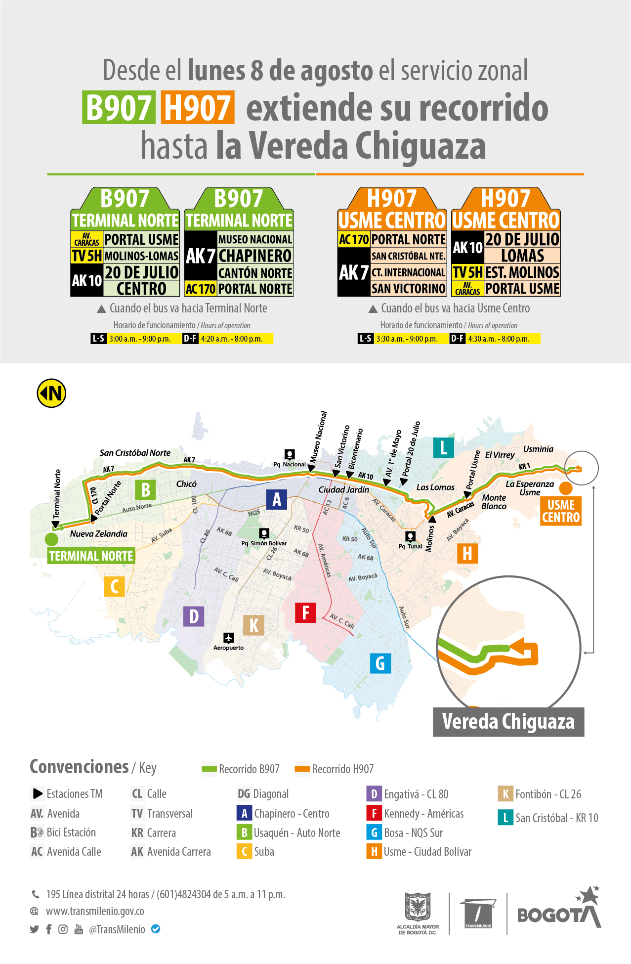 Recorrido con la extensión de la ruta B907- H907