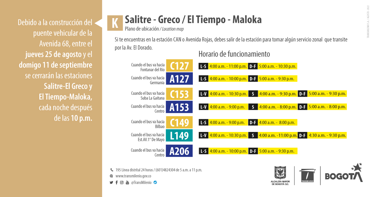 Anuncio de los Horarios de rutas de la estación Salitre Greco - El tiempo-Maloka