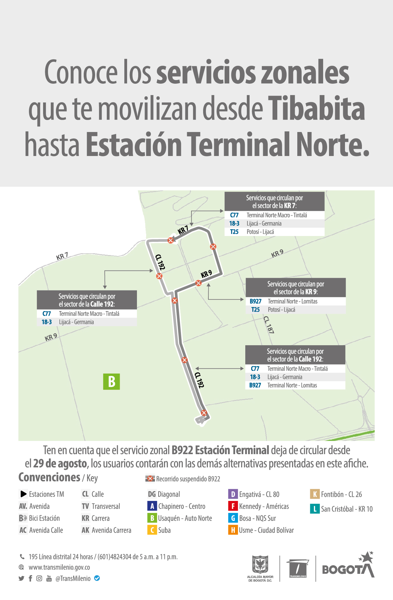 Alternativas de rutas en la zona Tibabita hasta la Estación Terminal Norte