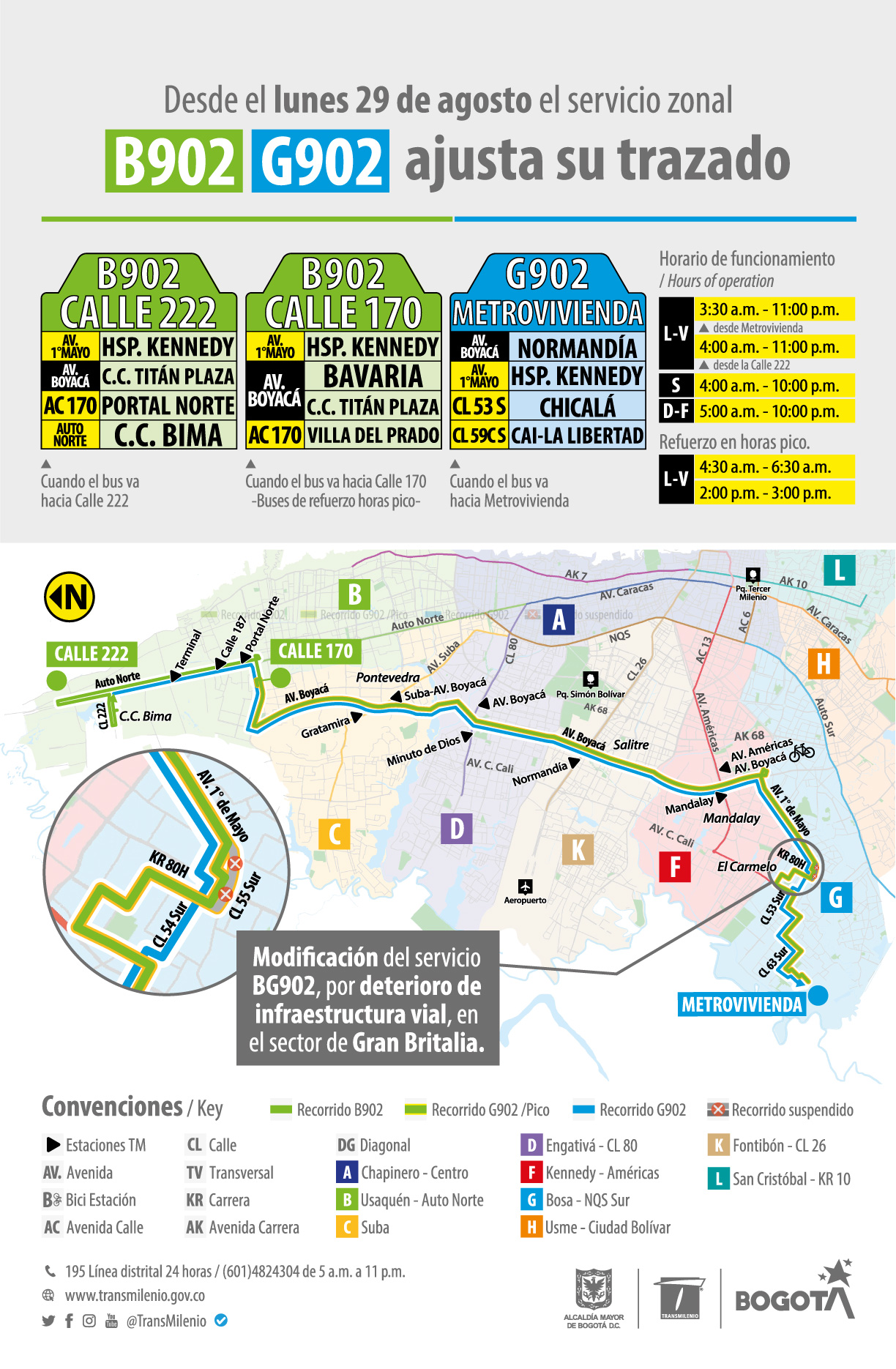 Recorrido de la ruta B902-G902 con ajuste en su trazado