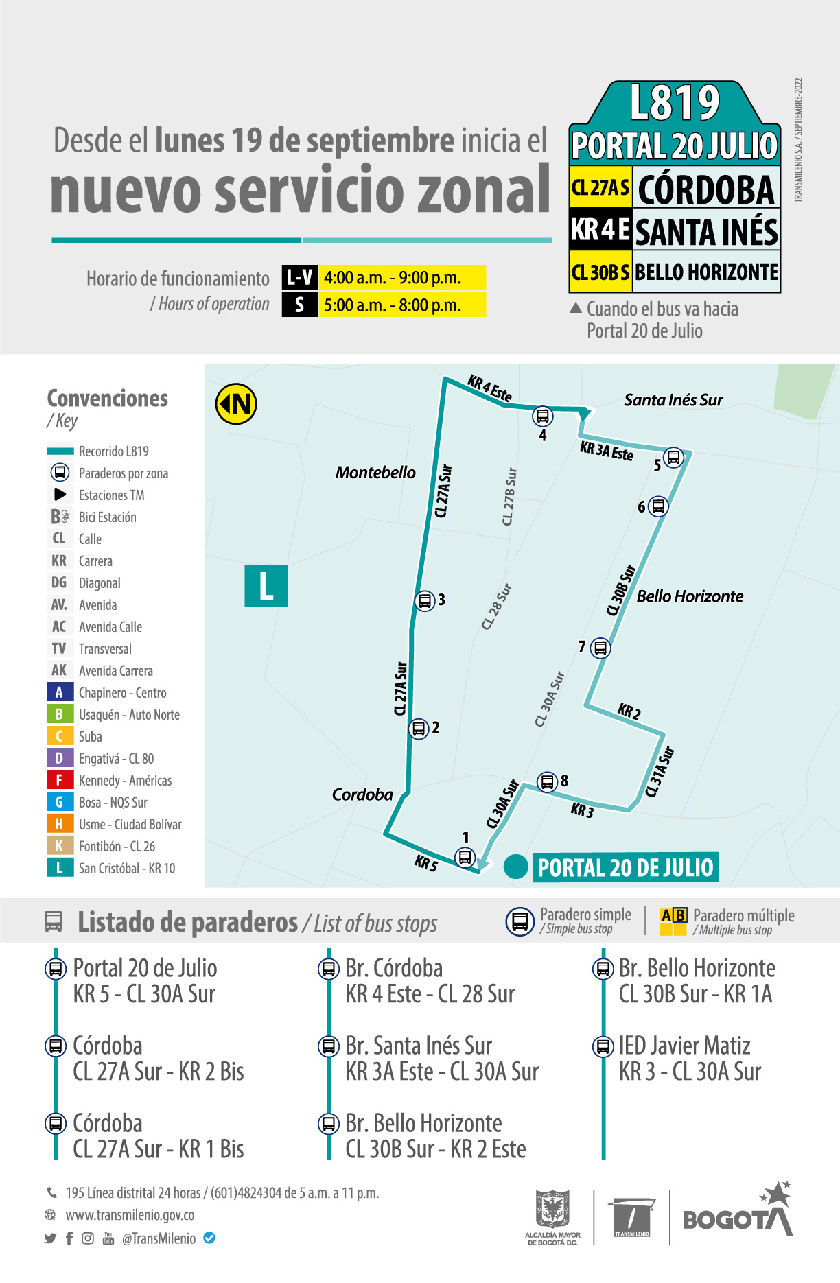 Recorrido de la ruta zonal L819 Portal 20 de Julio