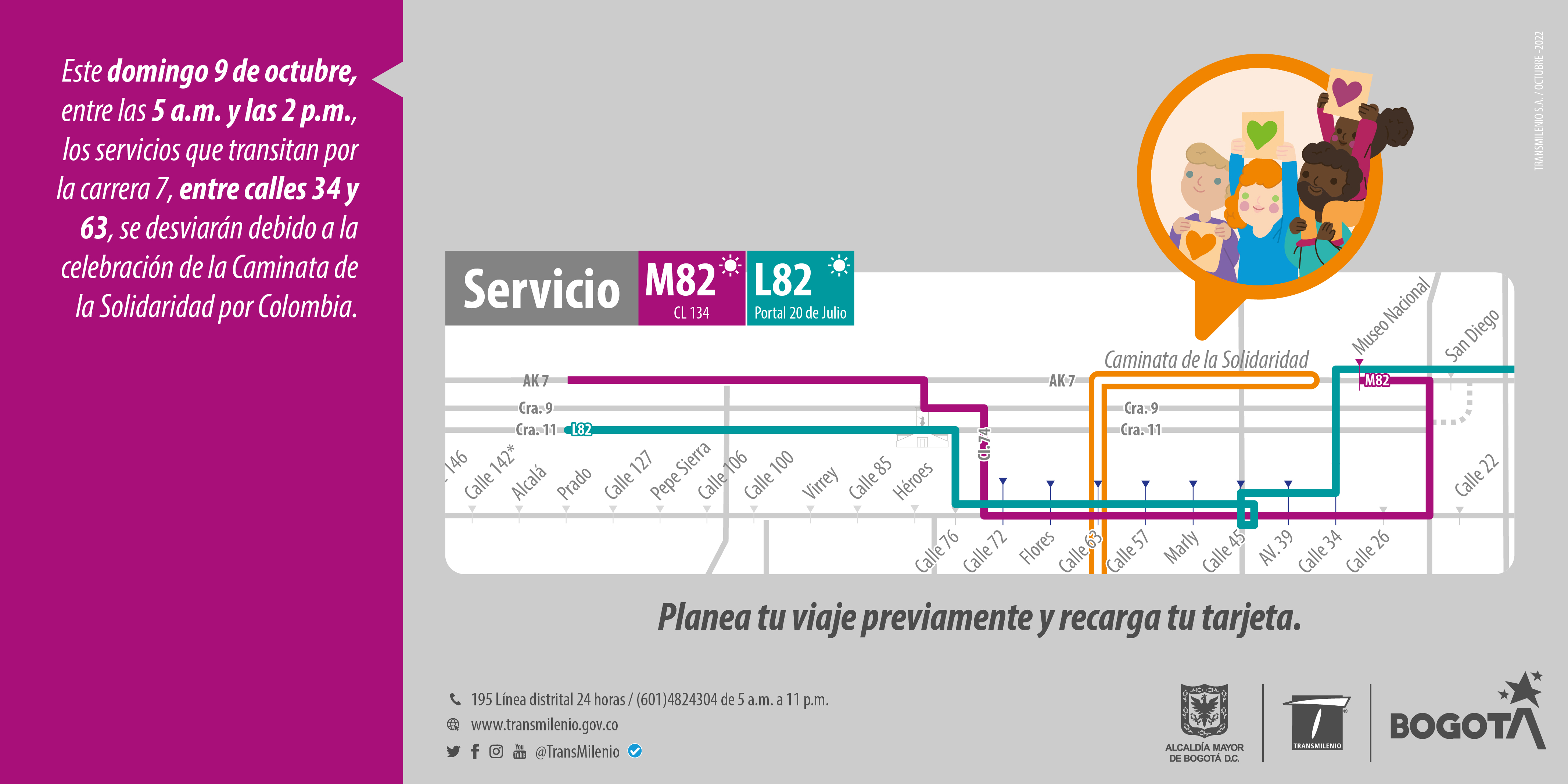 Plano de desvió de rutas urbanas para la caminata de la Solidaridad