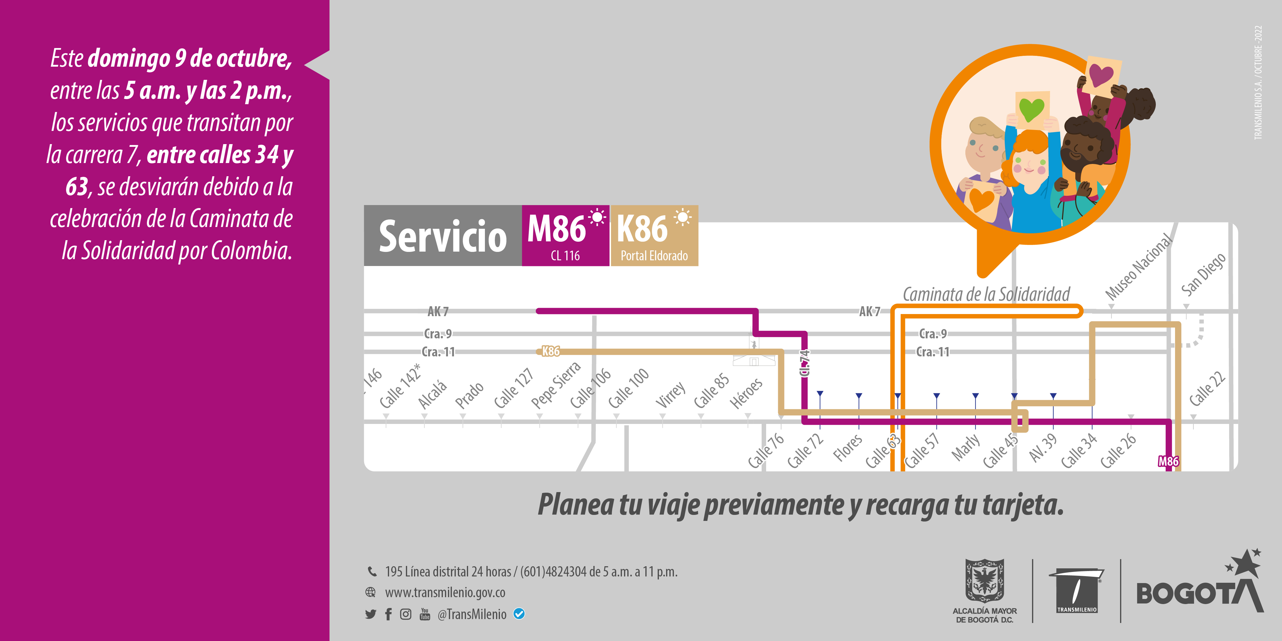 Desvíos de las rutas M86-K86 por la caminata de la Solidaridad