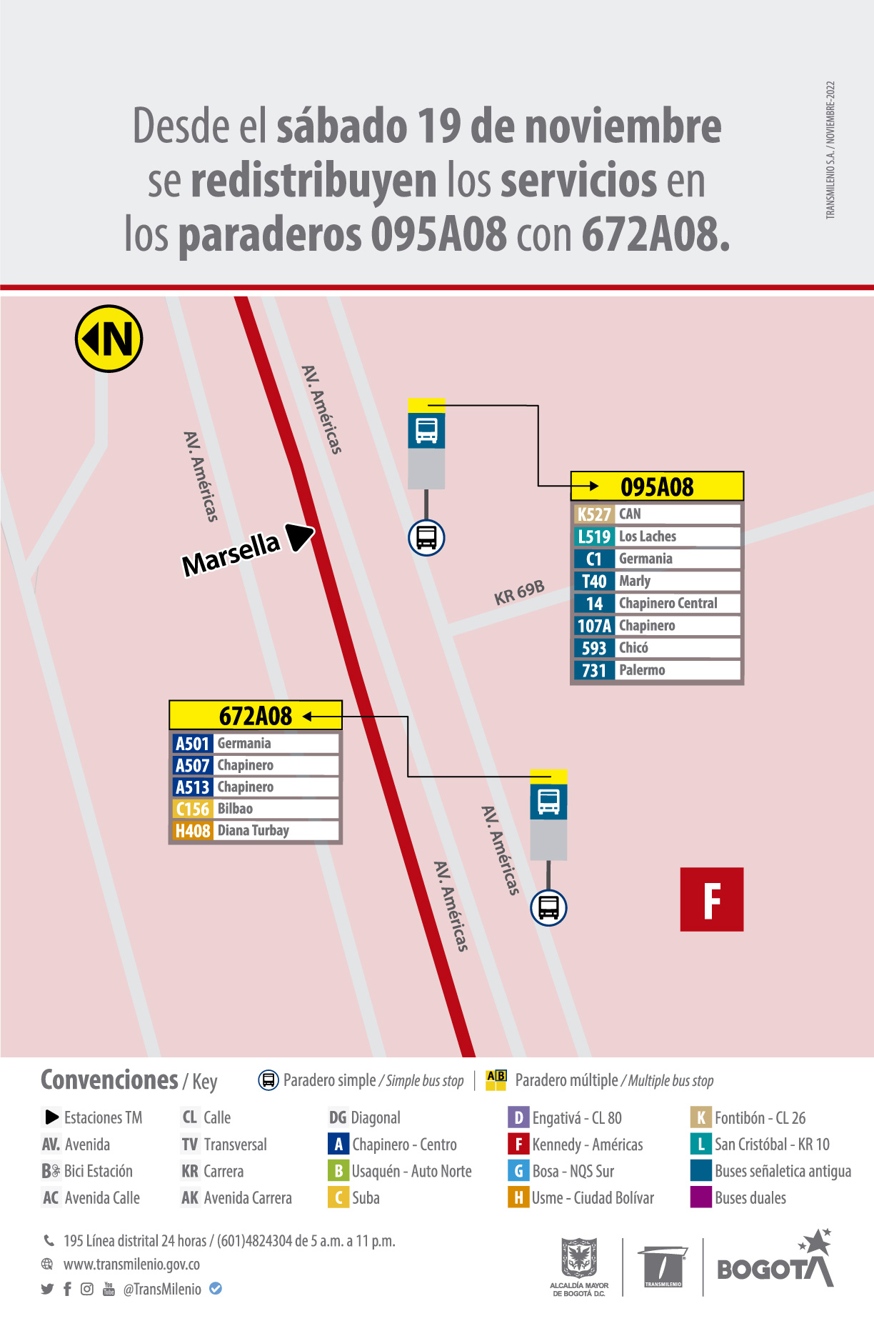Redistribución de las paradas 095A08 y 672A08