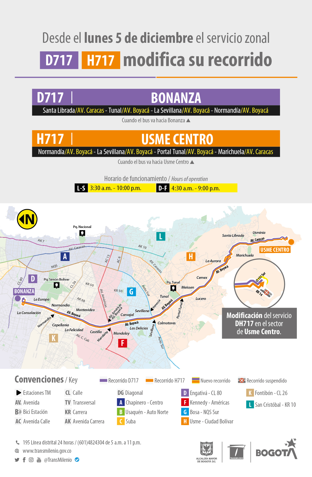 Ajuste operacional del servicio zonal D717-H717 en la zona de Usme Centro