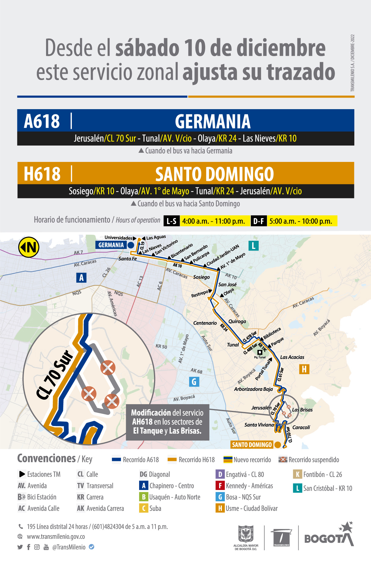 El servicio A618 - H618 ajusta su trazado
