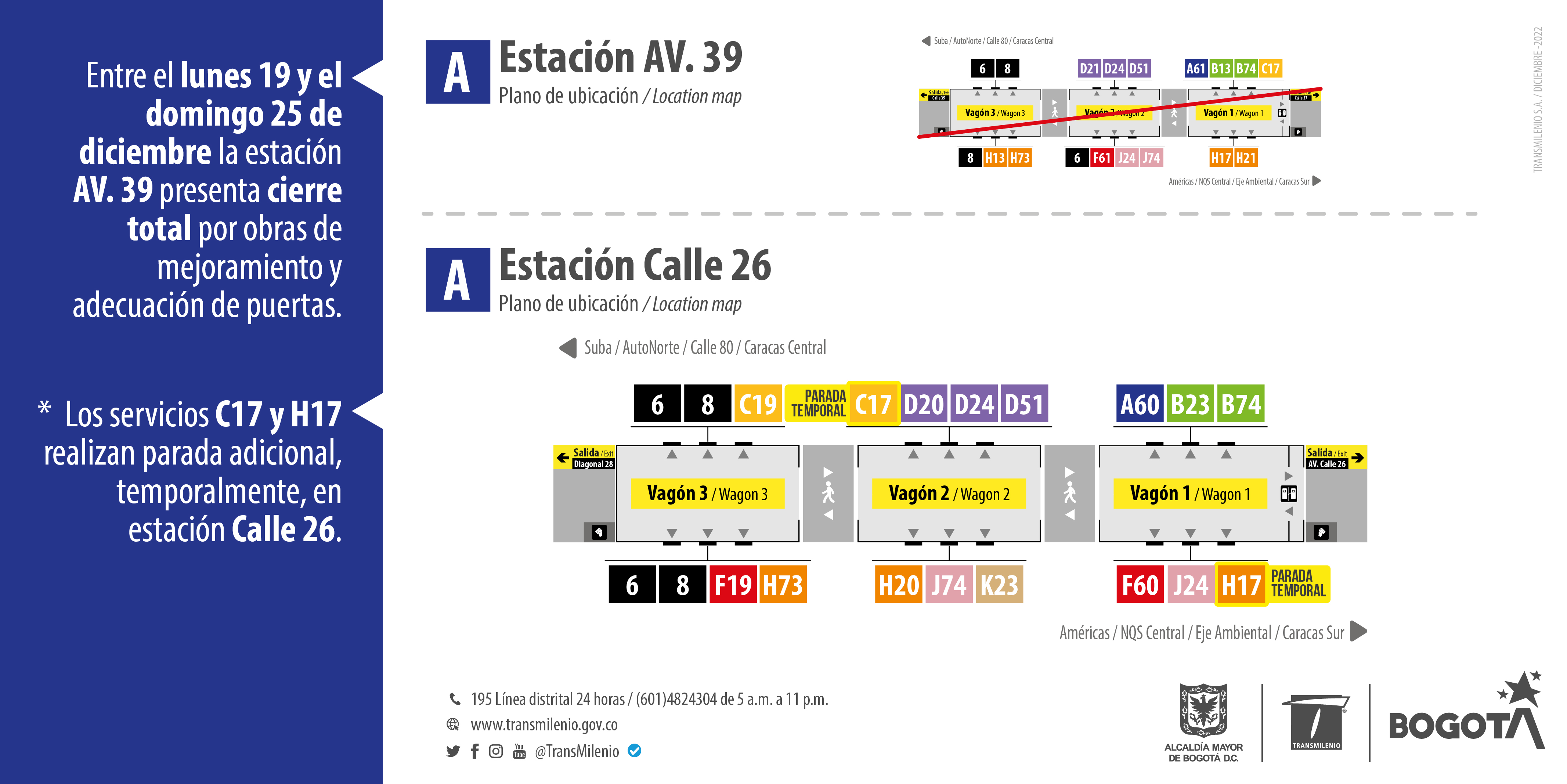 La estación Avenida 39 de la Troncal Caracas tendrá cierre total por obras de mejoramiento y adecuación de puertas
