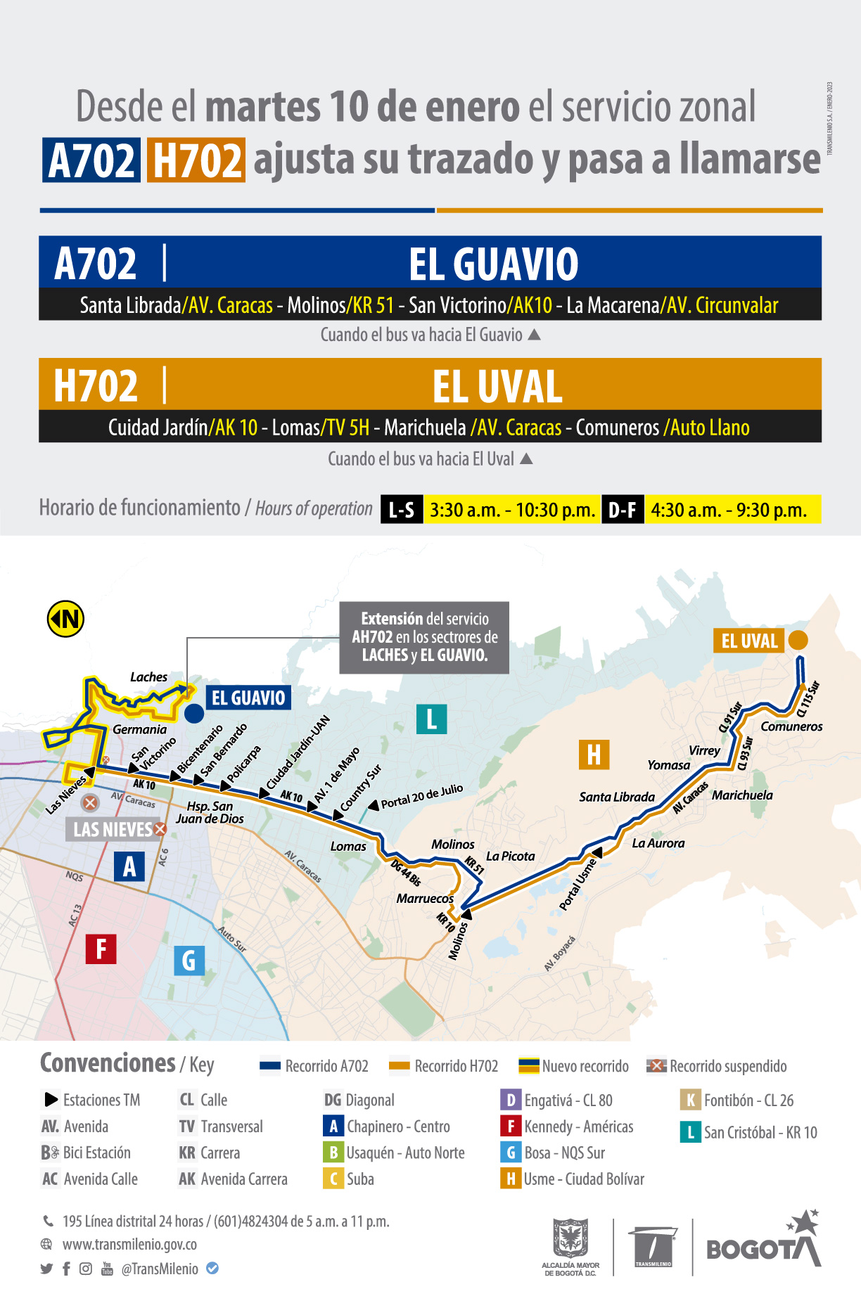 Ruta zonal A702 - H702 ajusta su trazado y cambio de nombre