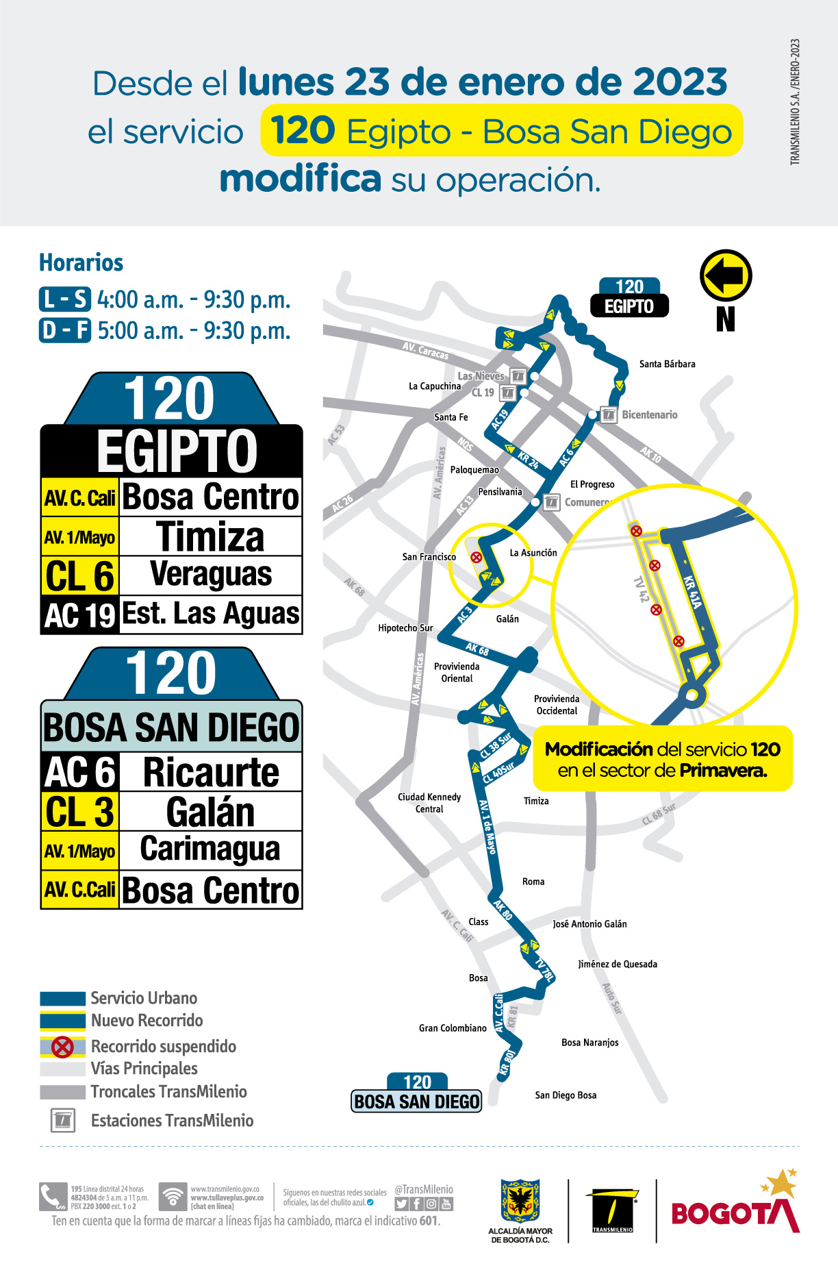 El servicio zonal 120 Egipto - Bosa San Diego modifica su trazado El servicio zonal 120 Egipto - Bosa San Diego modifica su trazado