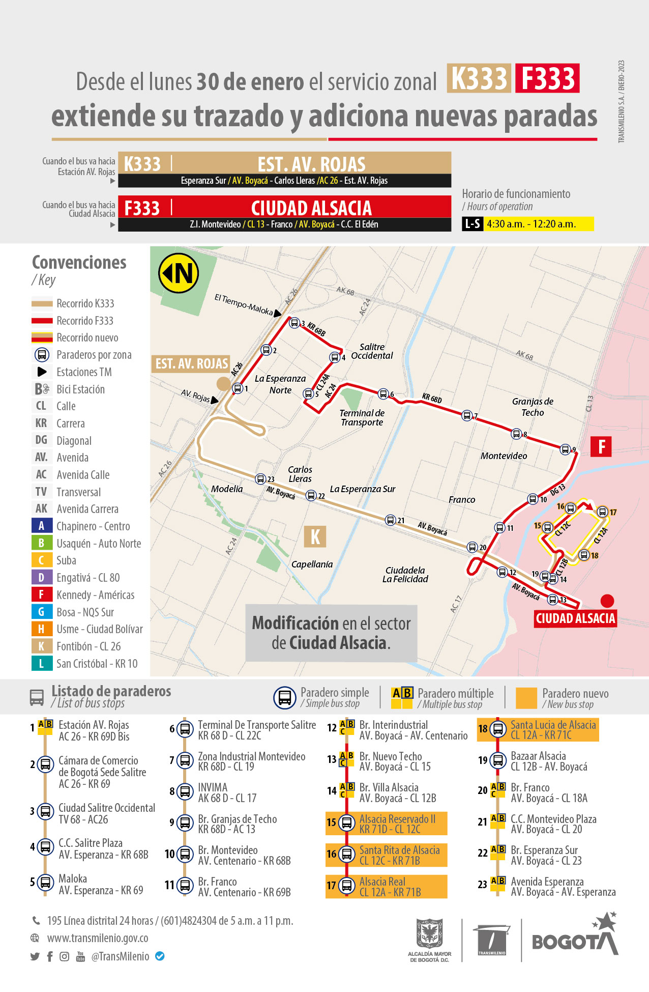 La ruta zonal K333 - F333 extiende su trazado y adiciona nuevas paradas