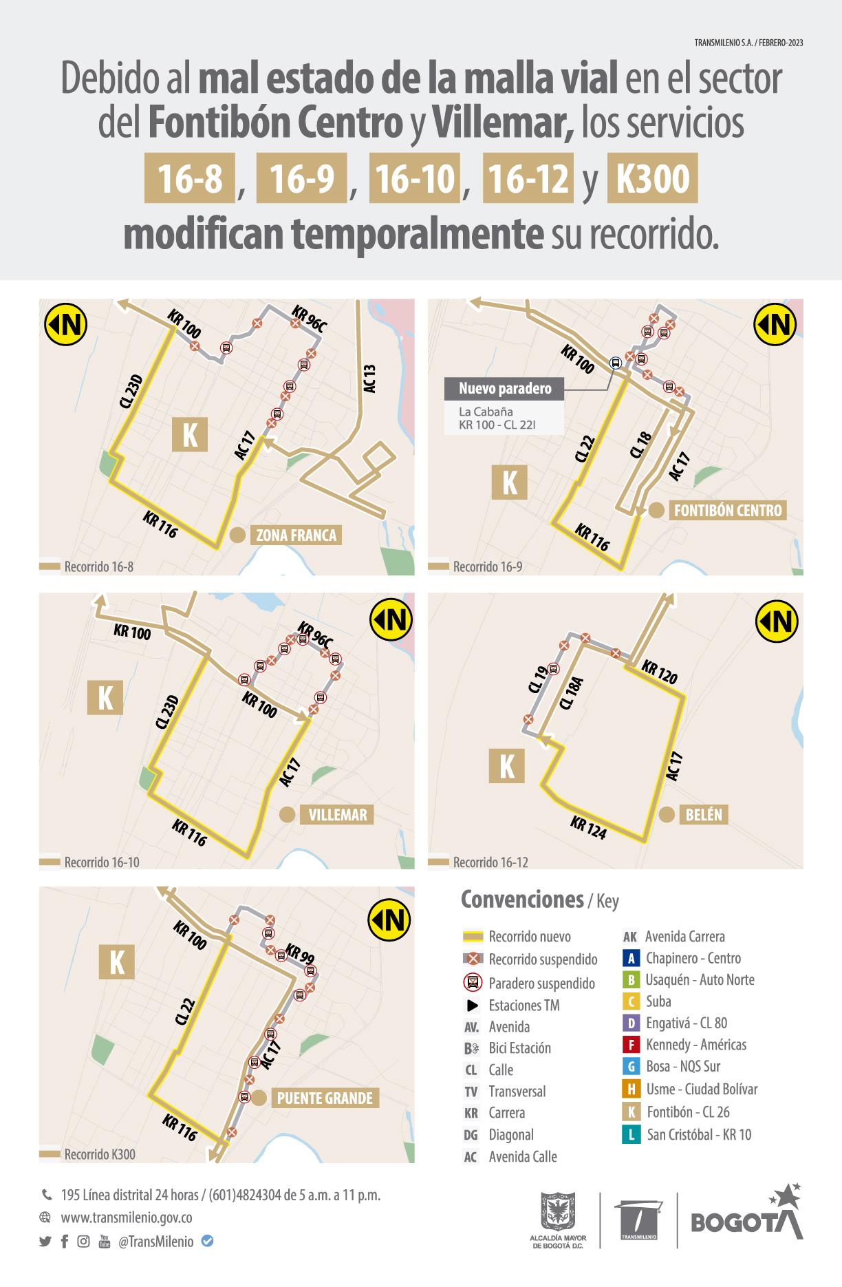 Servicios 16-8,16-9,16-10,16-12 y K300 modifican temporalmente su recorrido