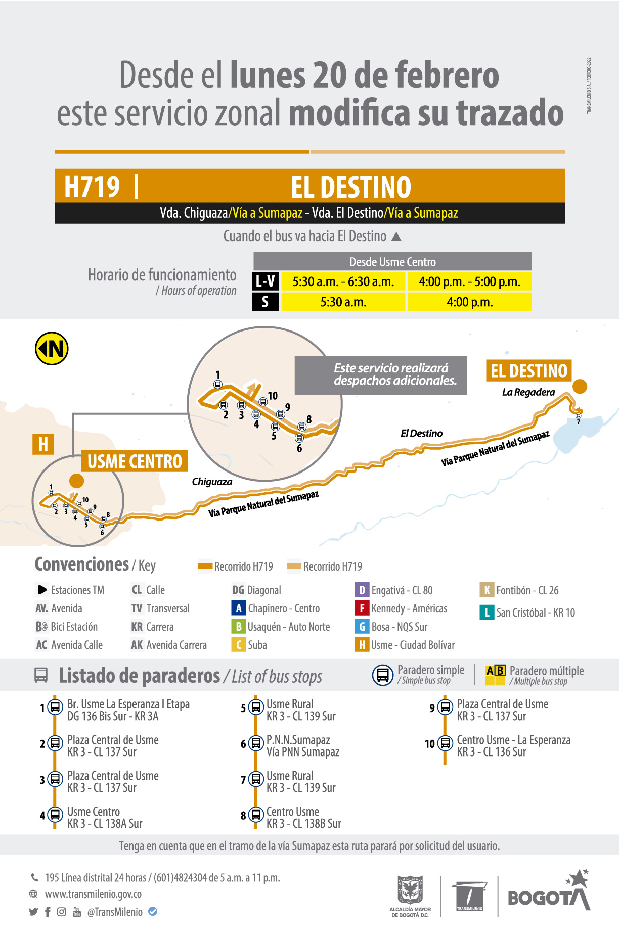 Ruta zonal H719 presenta cambios en su trazado