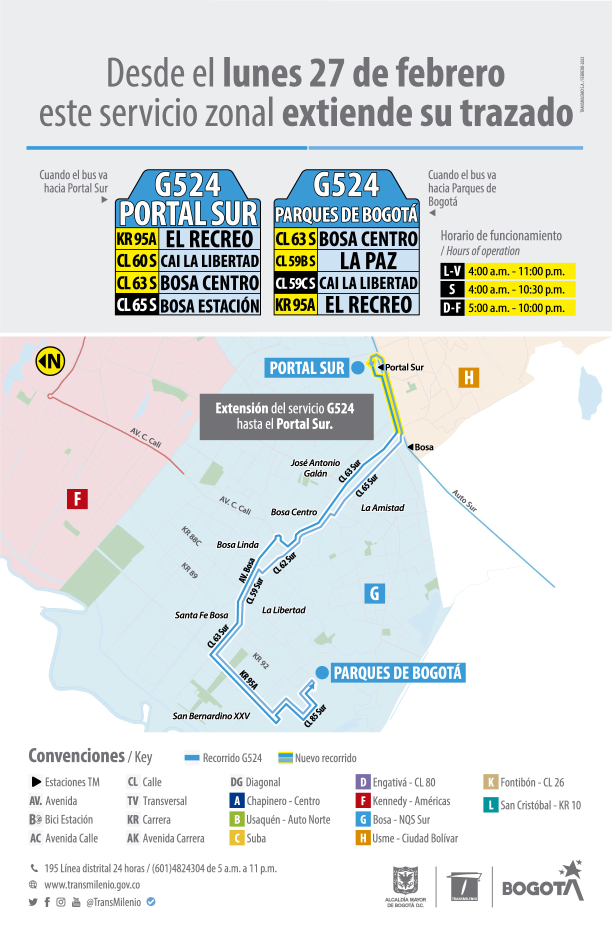 Ruta G524 Portal Sur - Parques de Bogotá extiende su trazado