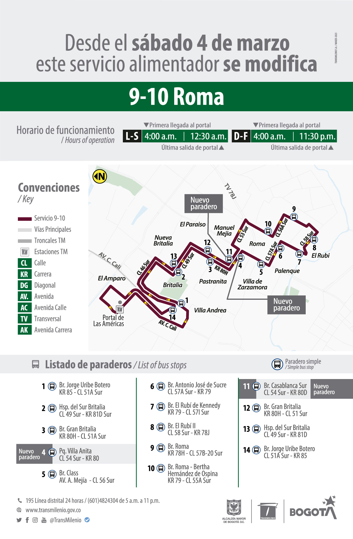 Servicio alimentador 9-10 Roma tendrá nuevas paradas