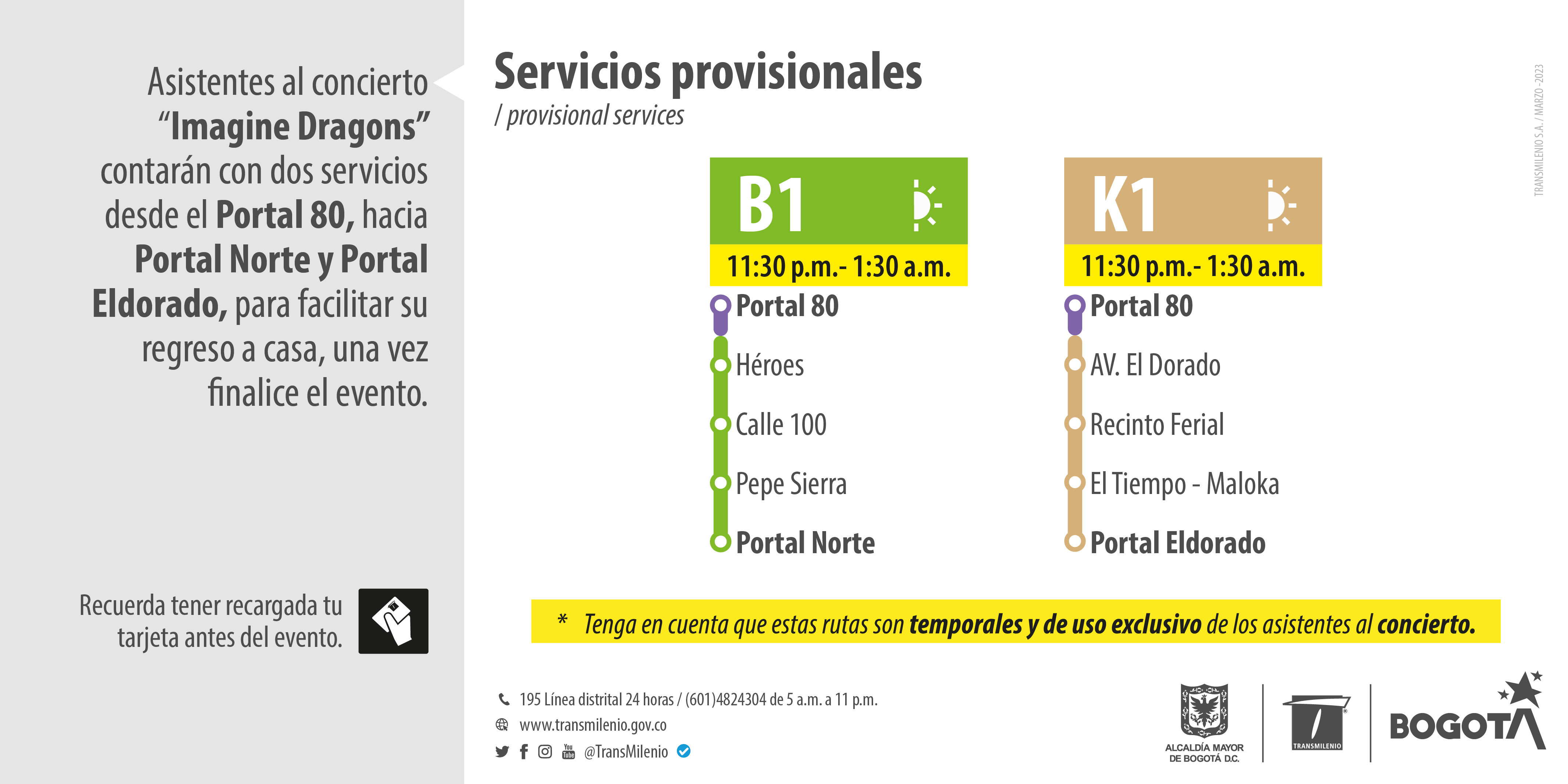 Así funcionará TransMilenio por concierto de Imagine Dragons