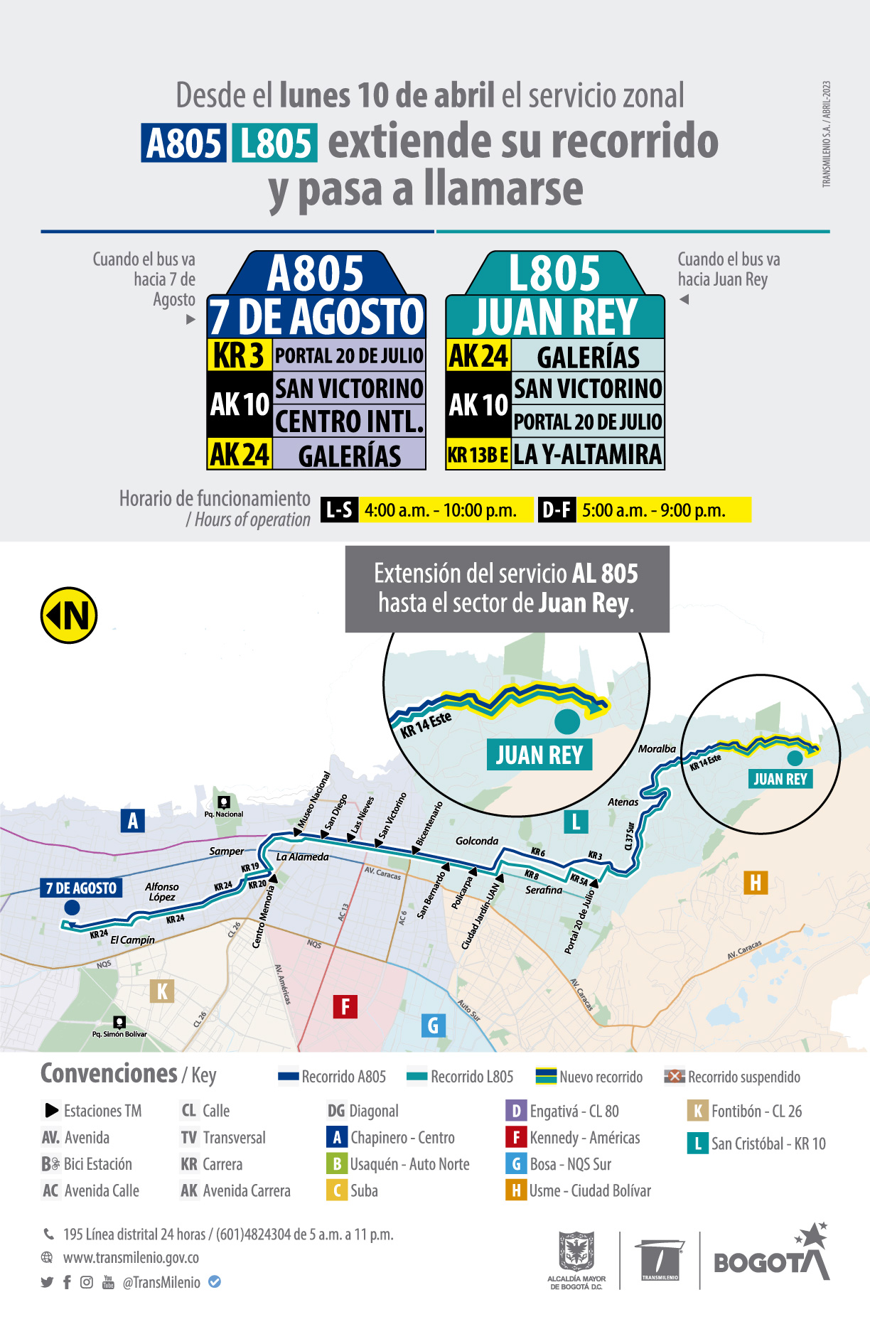 Recorrido de la ruta A805-L805 con extensión en Juan Rey