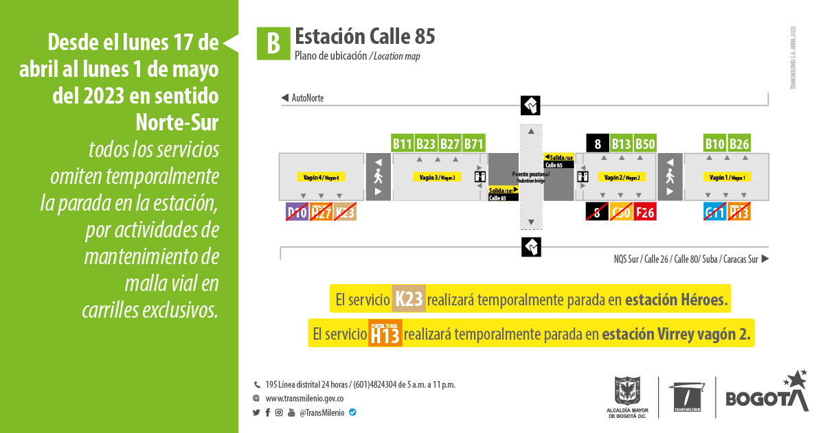 Estación Calle 85 tendrá cambios operativos temporales