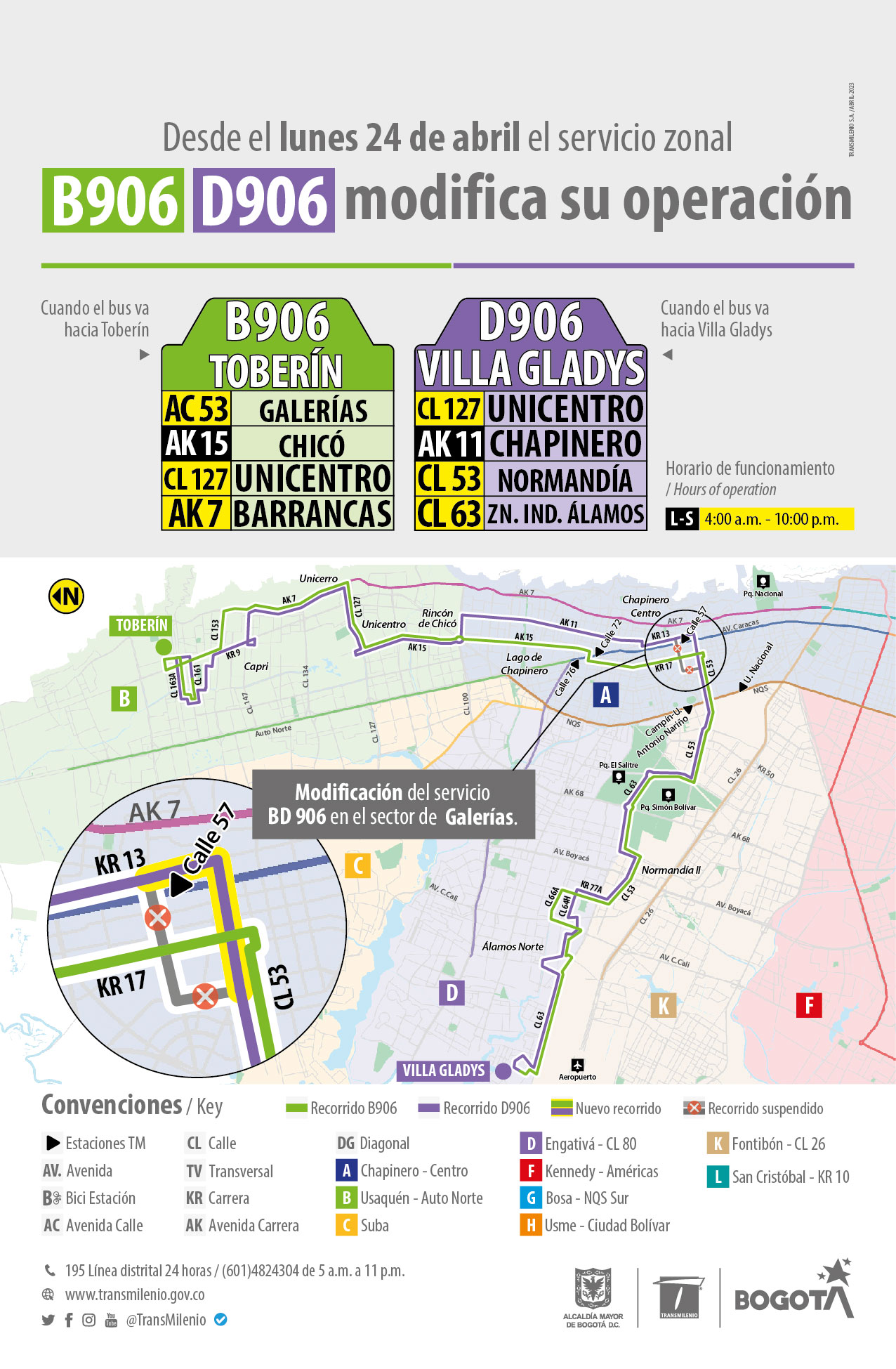 Ruta zonal B906 - D906 modifica su operación