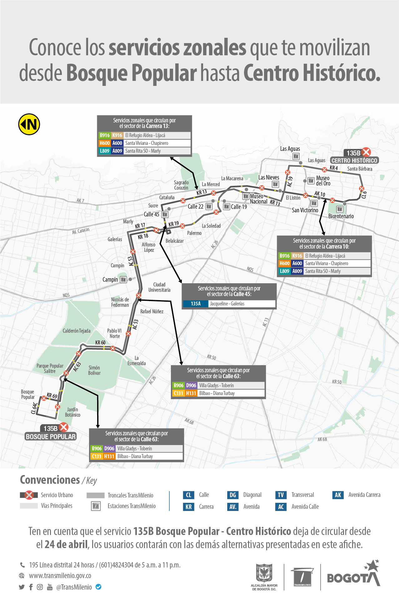  El servicio zonal que cubre la ruta 135B Bosque Popular - Centro Histórico suspenderá su servicio