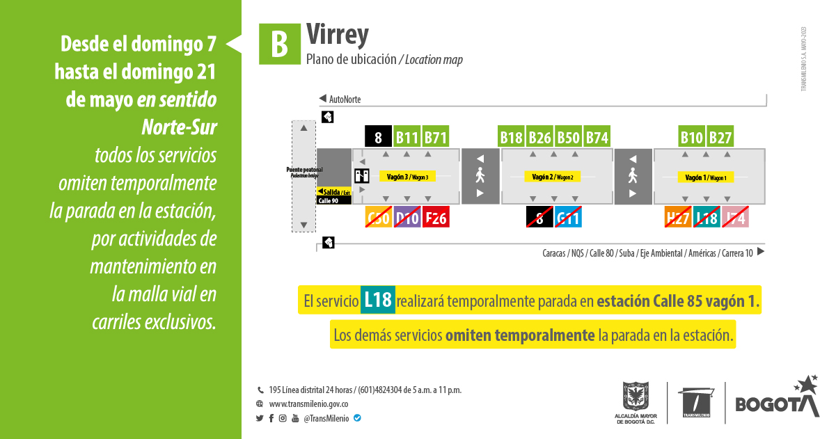 Estación Virrey tendrá cambios operacionales sentido Norte-Sur