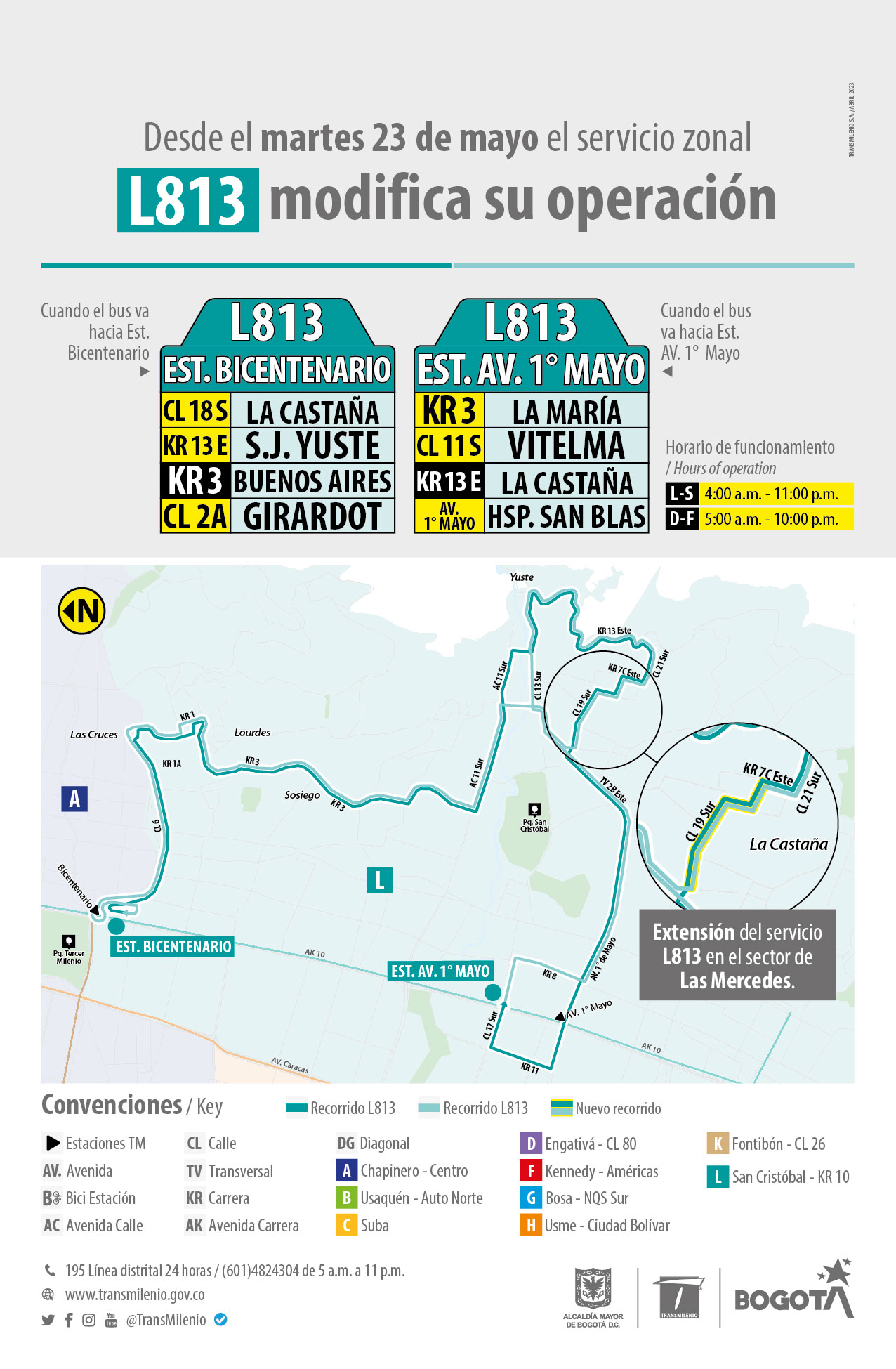 Ruta L813 modifica su operación en Las Mercedes
