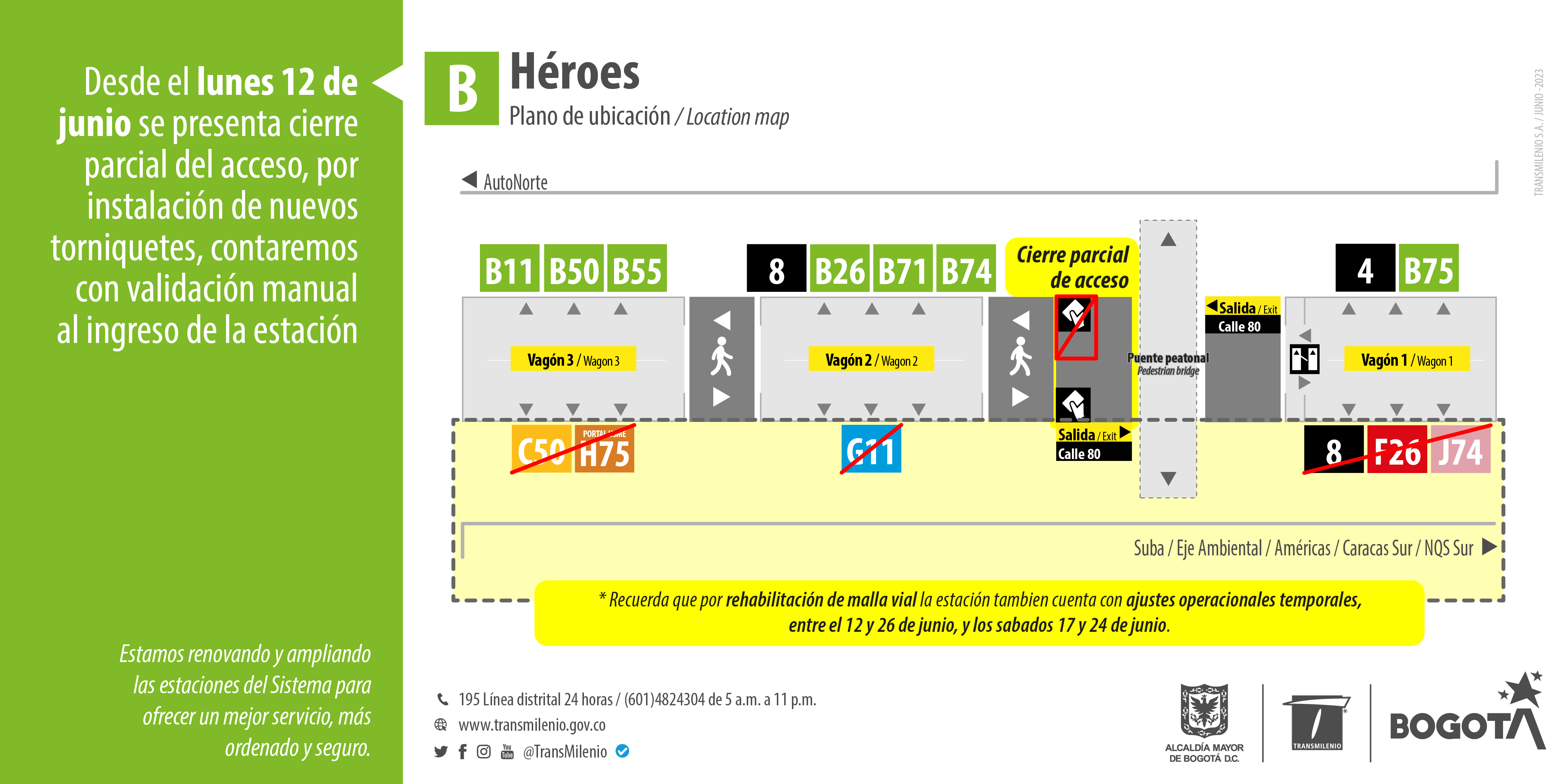 Estación de Héroes presenta cierre parcial de acceso