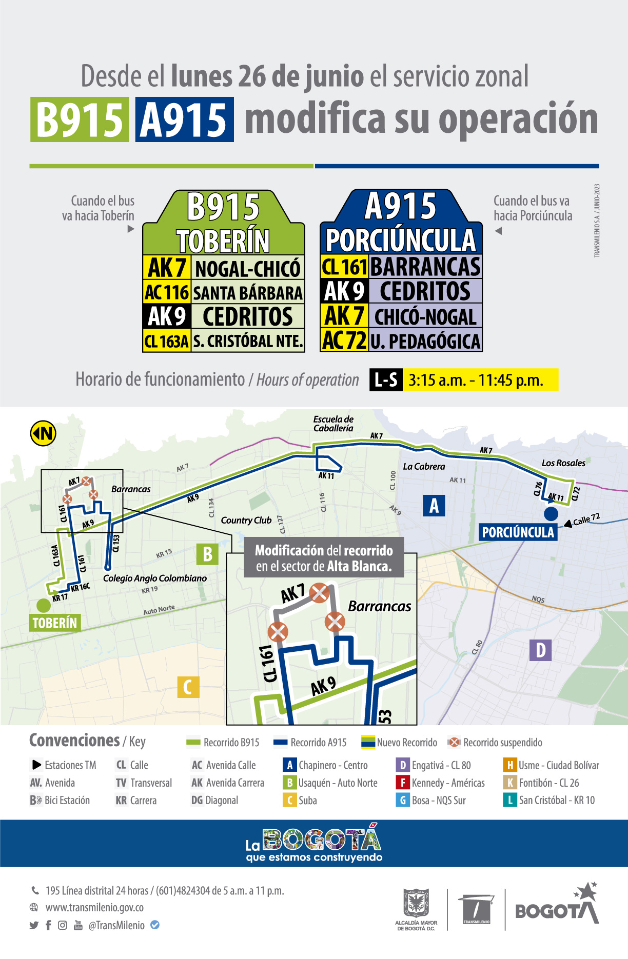 Ruta zonal B915 - A915 modifica su recorrido