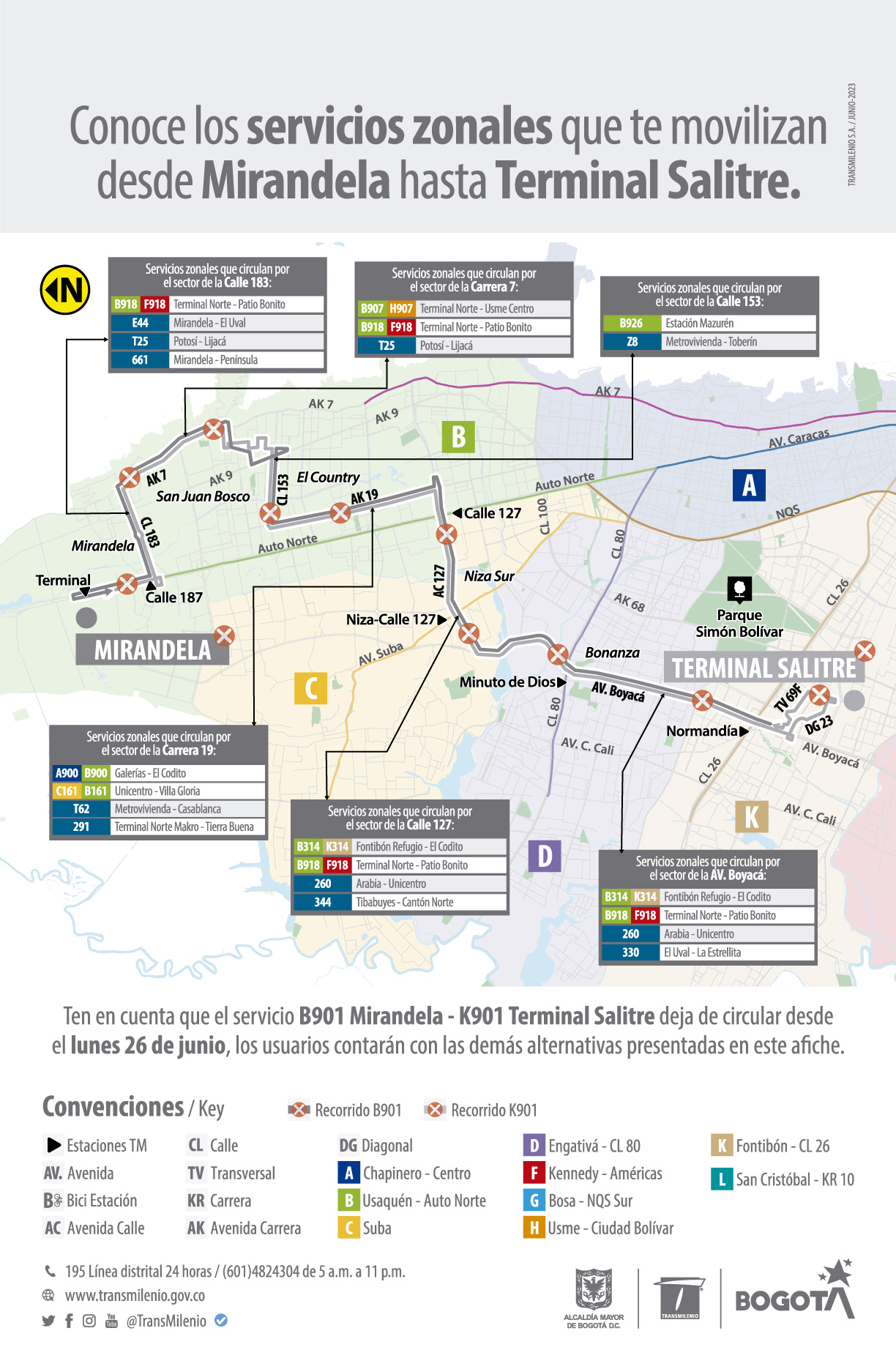 Estos son los servicios zonales que te movilizan desde Mirandela hasta Terminal Salitre