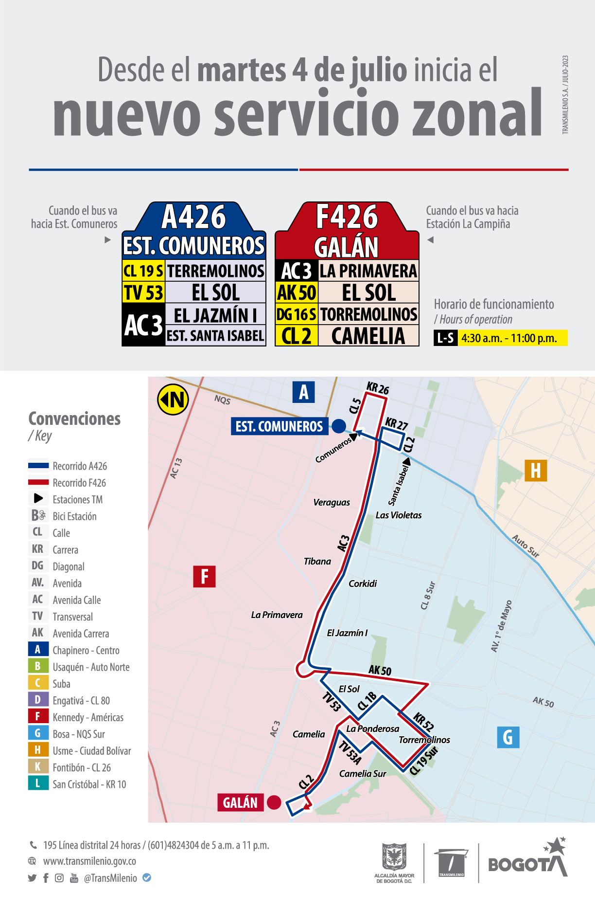 Conoce el nuevo servicio zonal A426 Estación Comuneros - F426 Galán