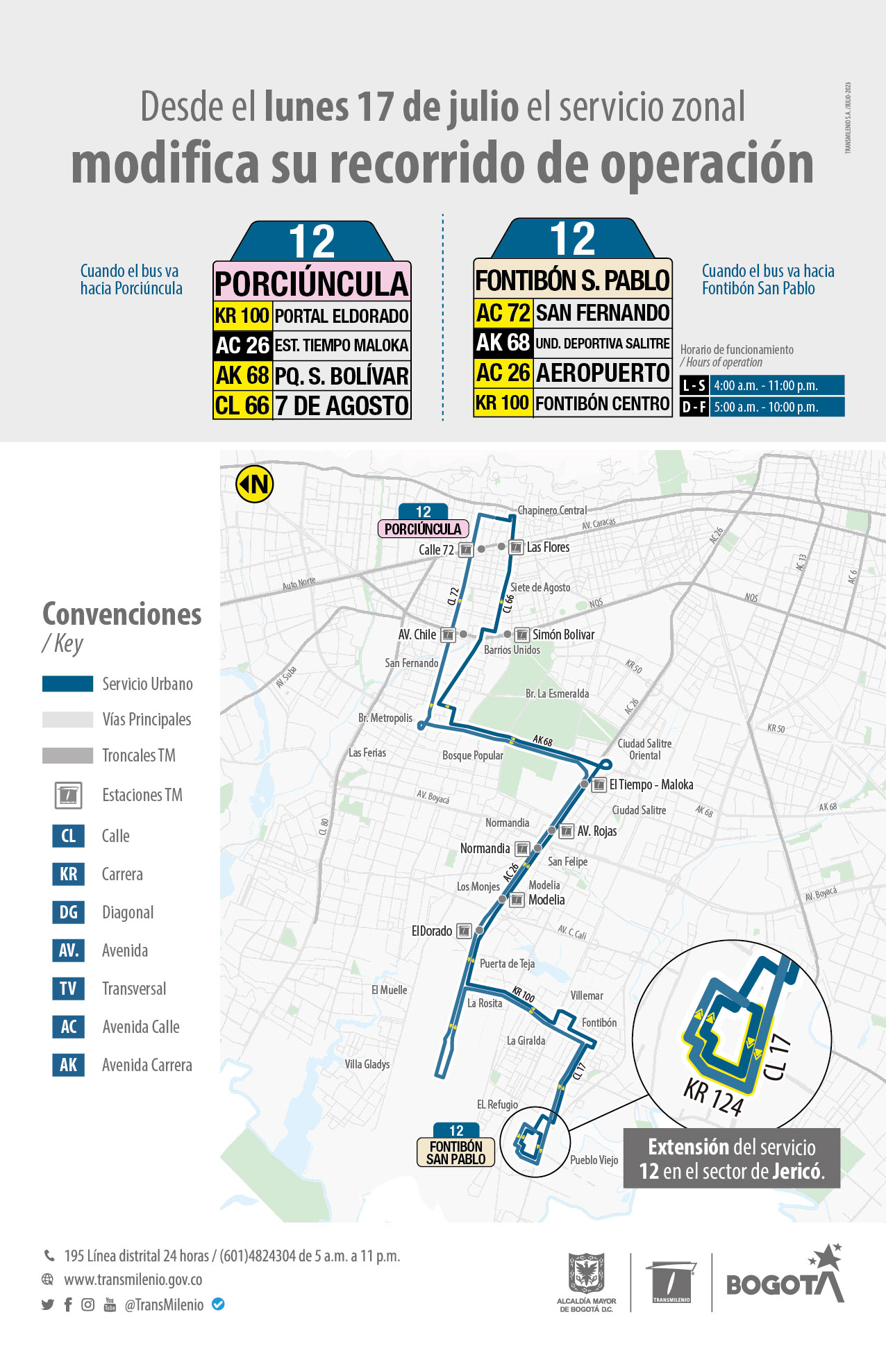 Ruta zonal 12 Porciúncula - Fontibón San Pablo modifica su operación