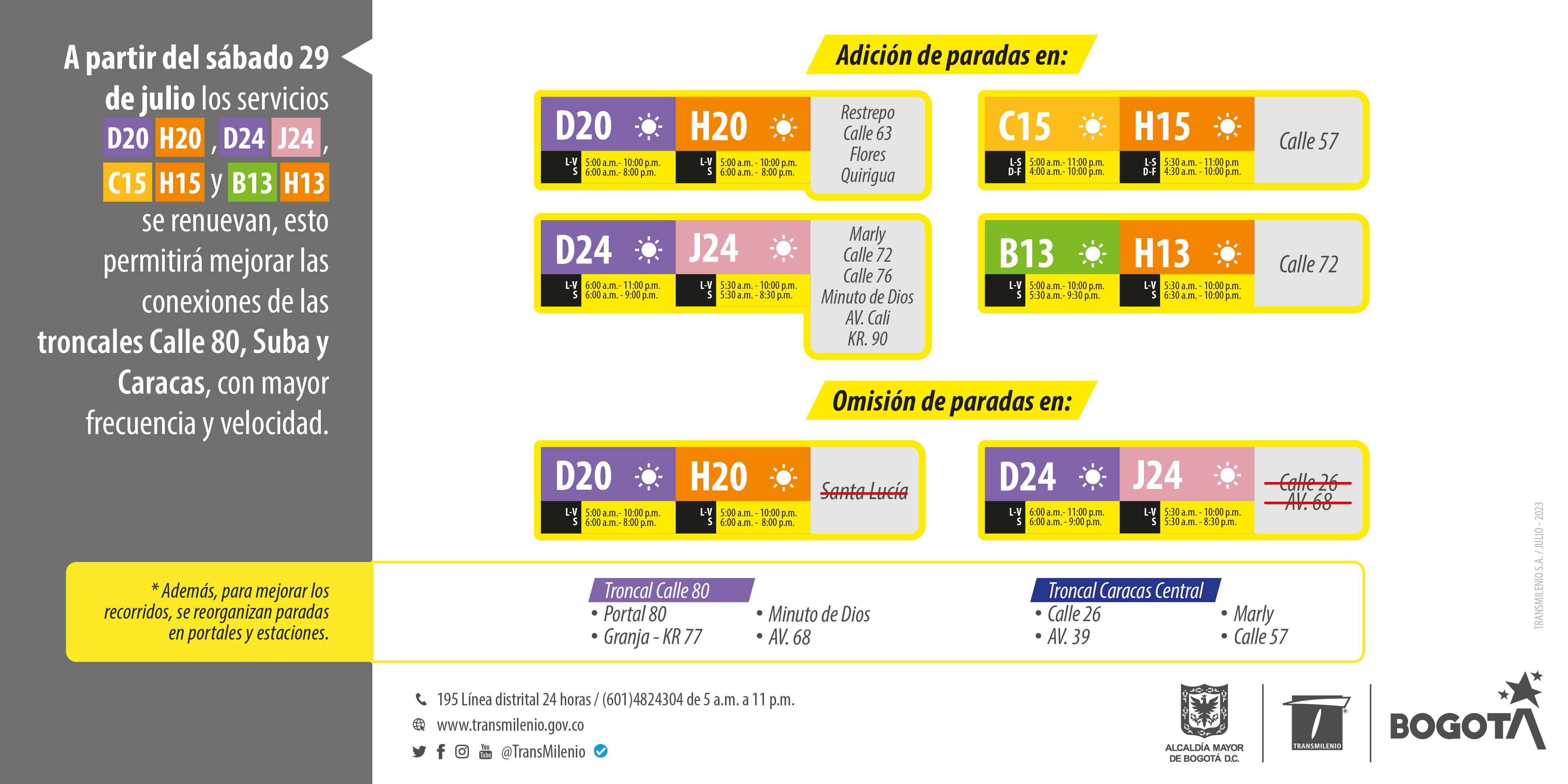 Servicios troncales D20,H20, D24, J24, C15, H15, B13 y H13 se renuevan