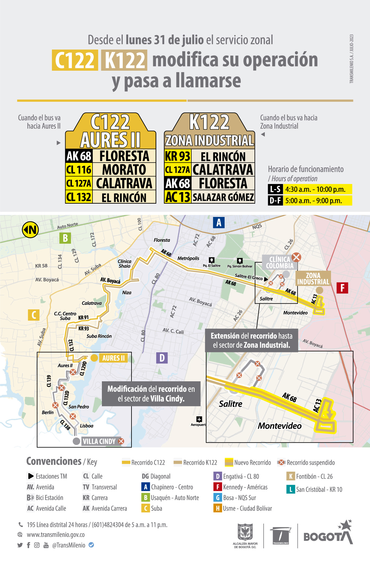 Modificación del trazado de los servicios zonales C122 y K122
