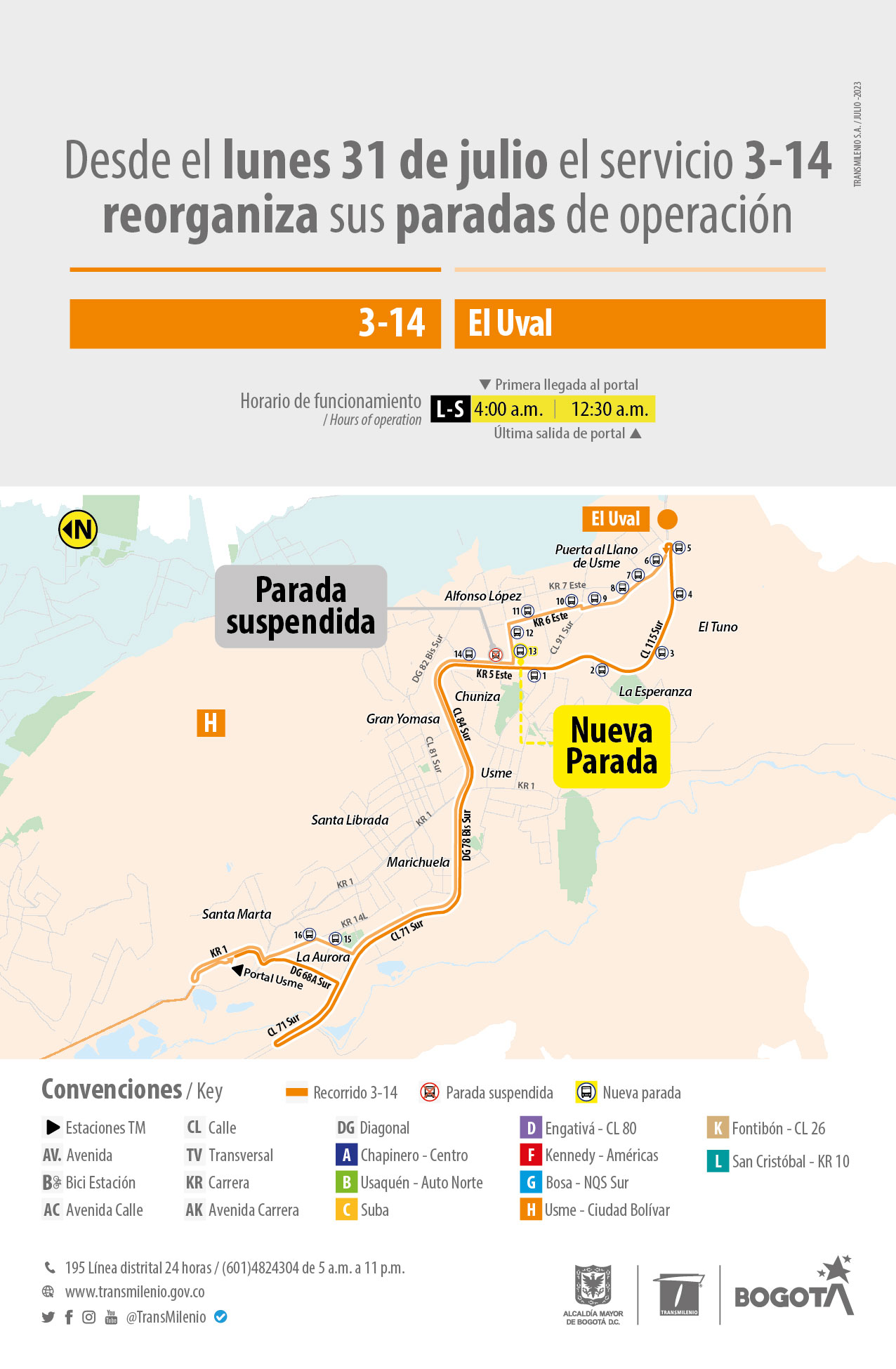 Servicio 3-14 Uval reorganiza sus paradas