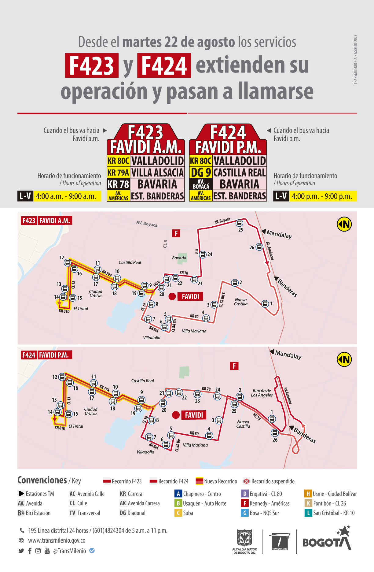 Rutas F423 y F424 extienden su operación y cambian de nombre
