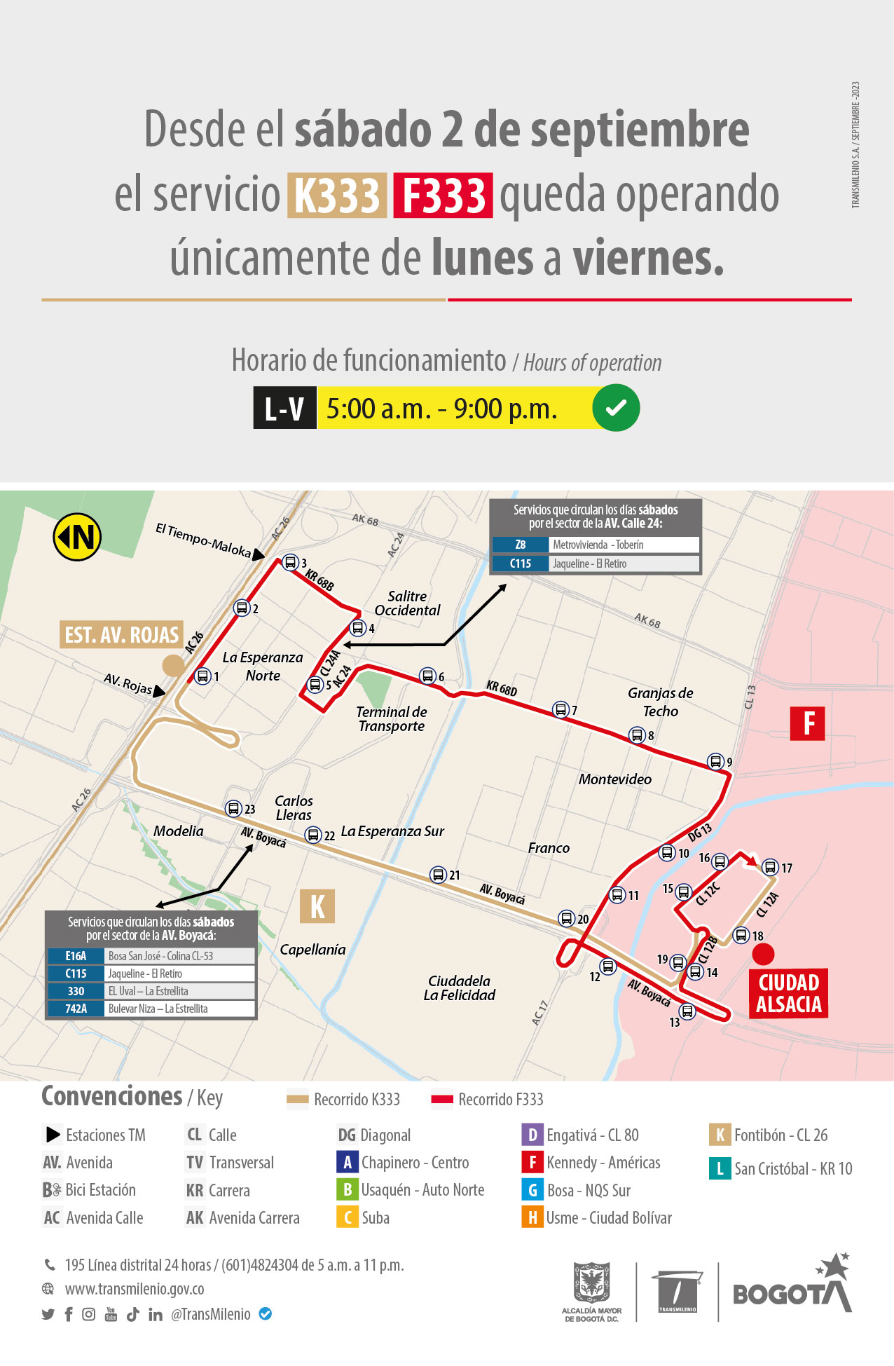 Servicio K333 - F333 modifica su horario de operación