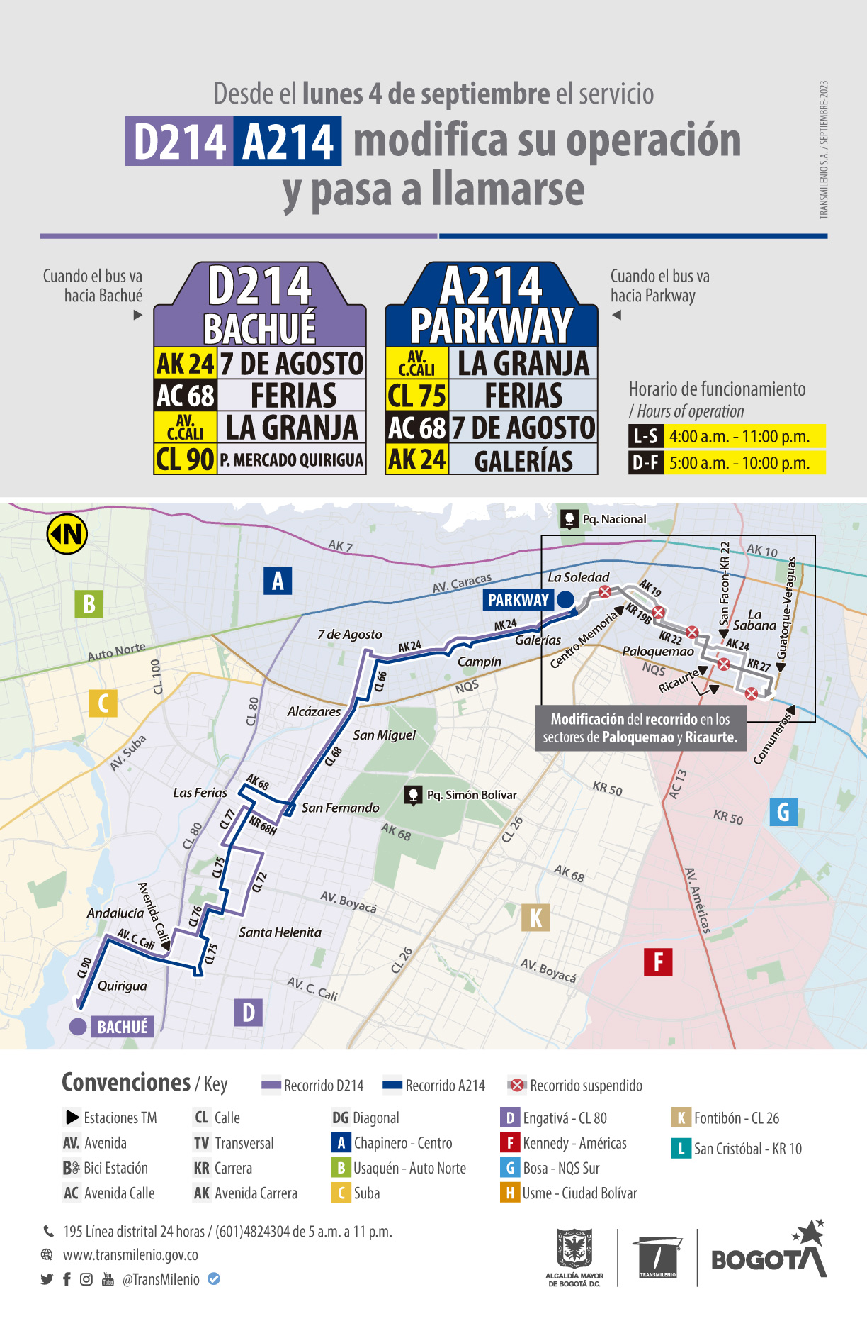 Servicio zonal D214 - A214 modifica su operación y cambia de nombre