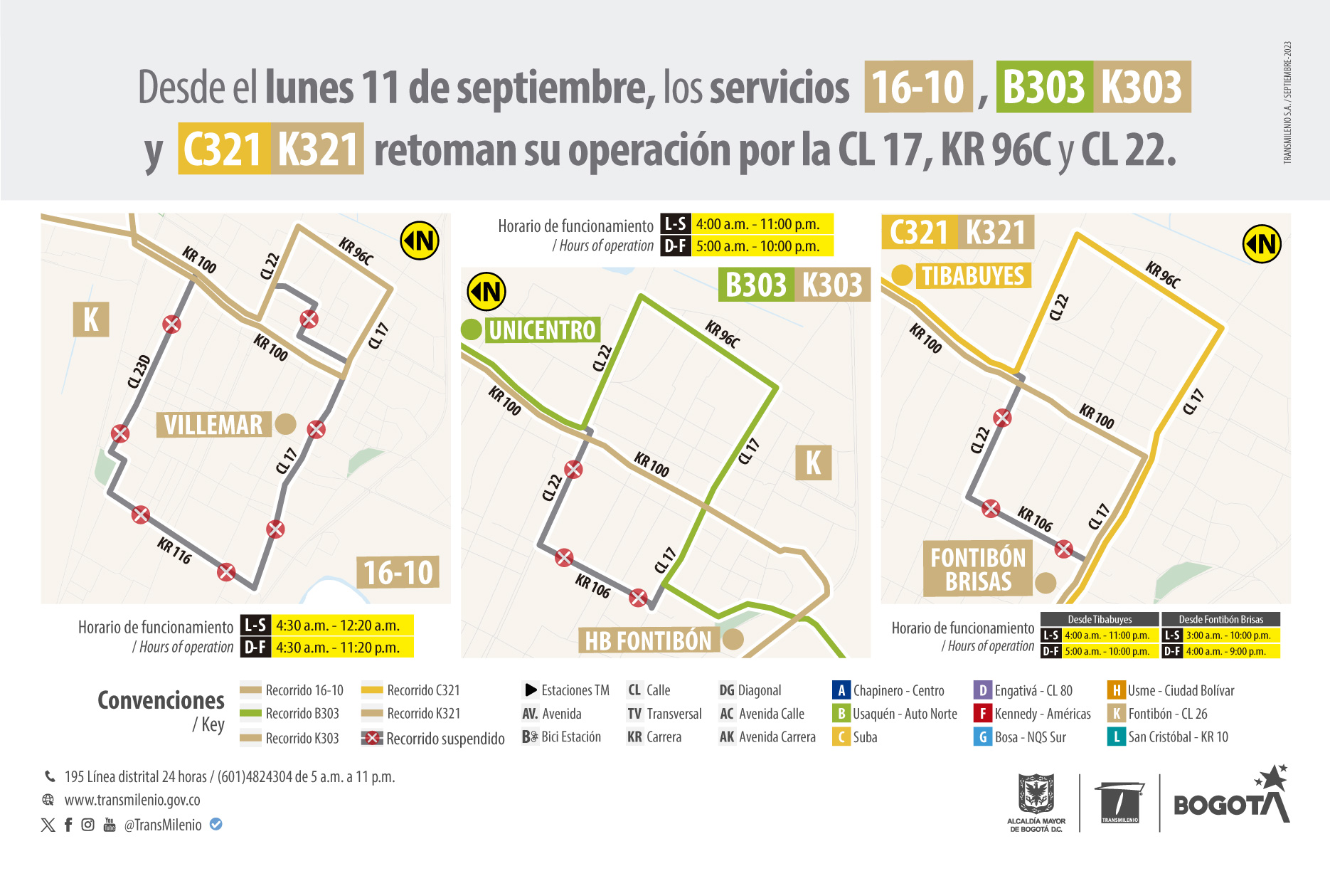 Servicios 16-10, B303 - K303, C321 - K321 retoman su operación